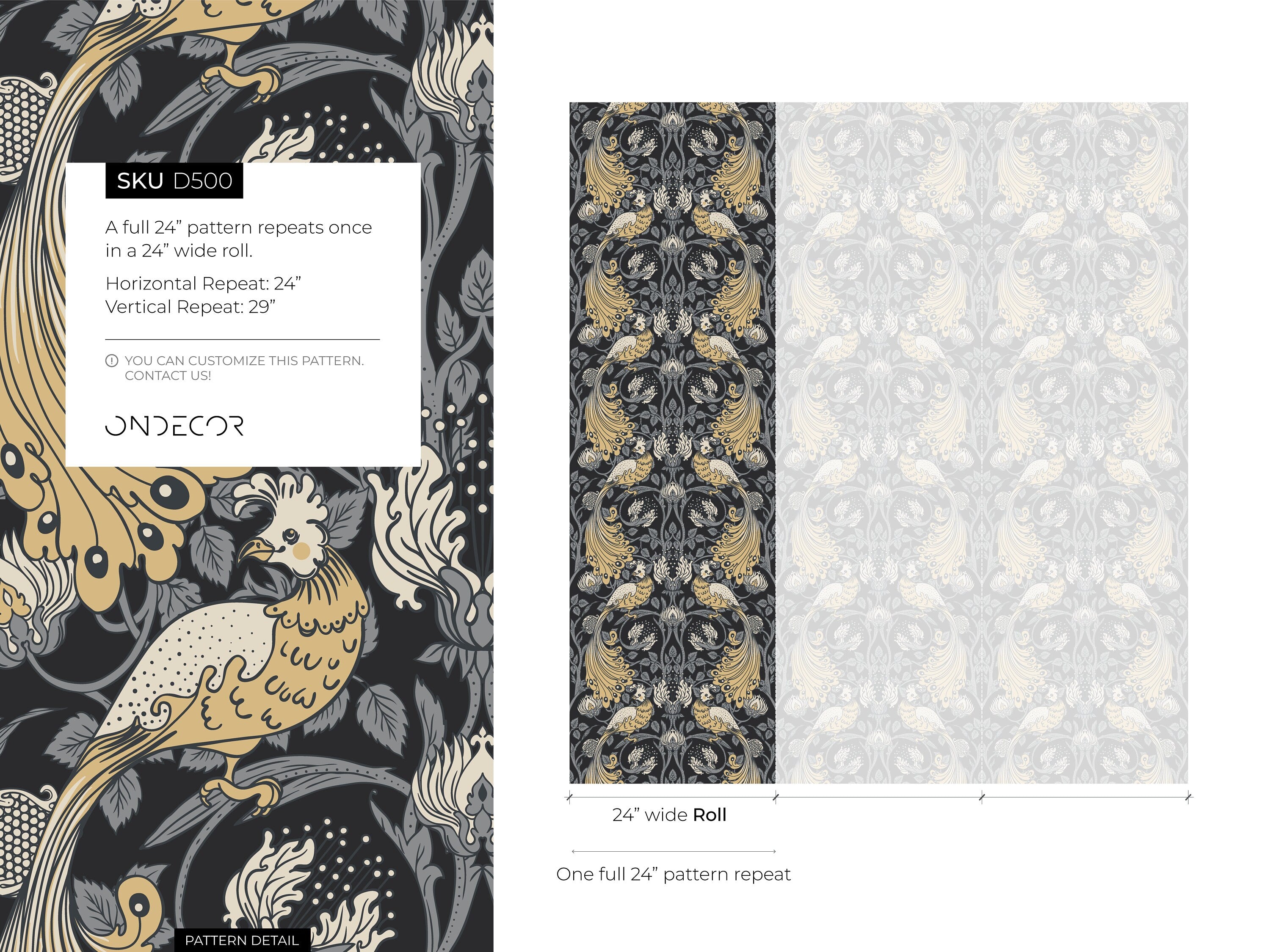Art Nouveau Wallpaper With Stylized Birds In Yellow, Gray, And Black - D500