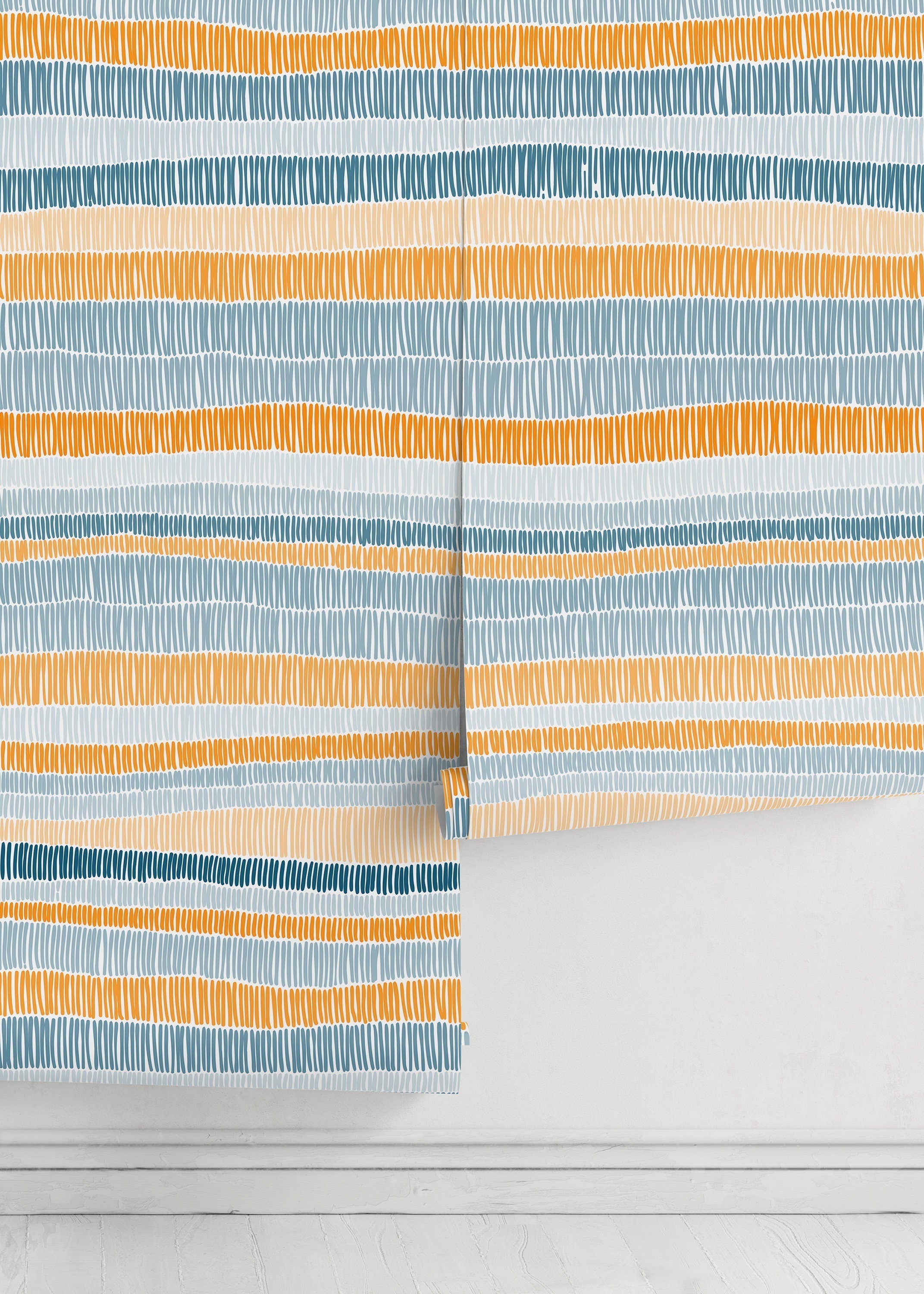Abstract Wallpaper With Hand-drawn Stripes In Blue, Orange, And Yellow - D508