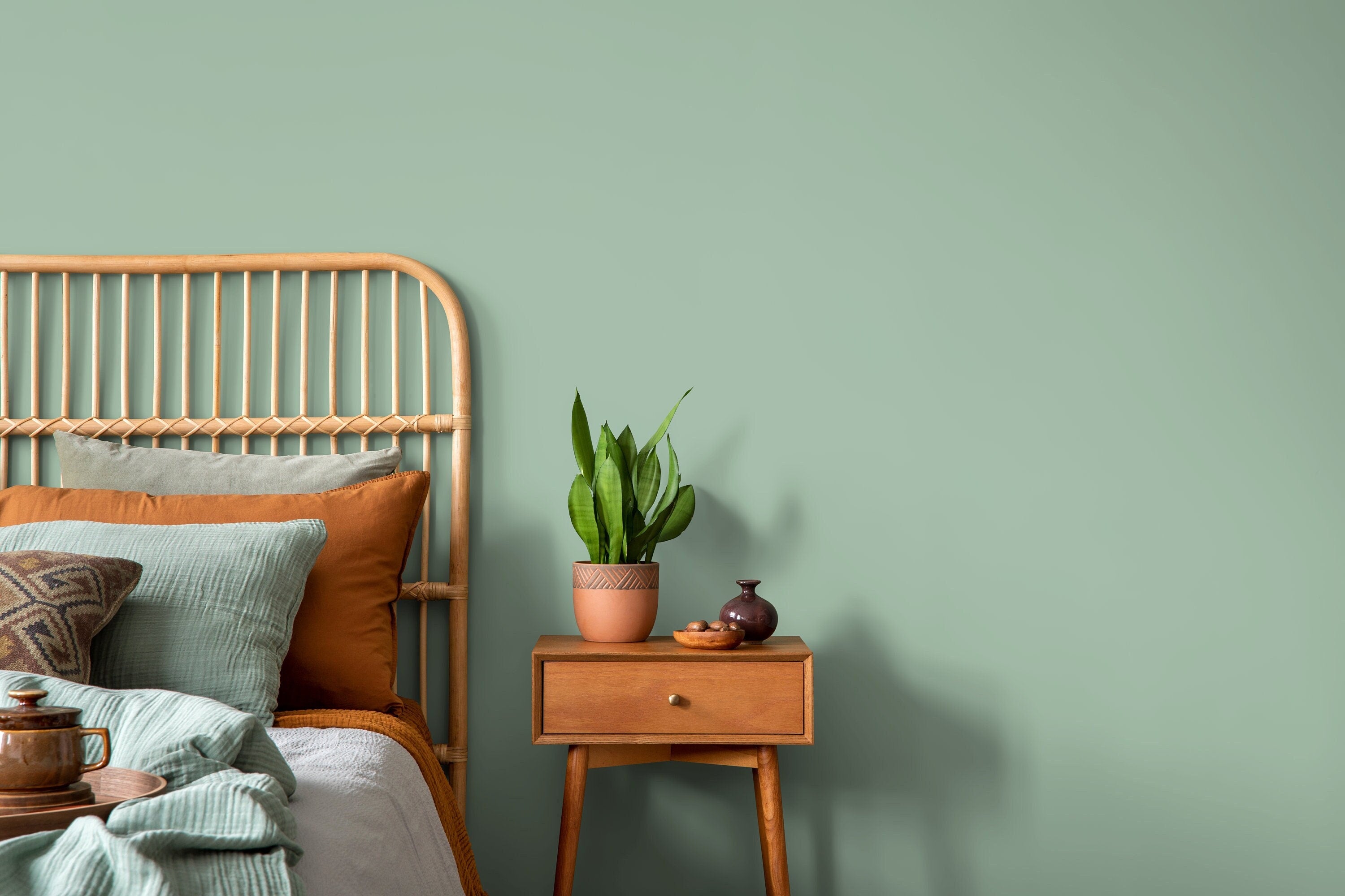 Solid Color Wallpaper With A Minimalist Style In Sage Green - D430