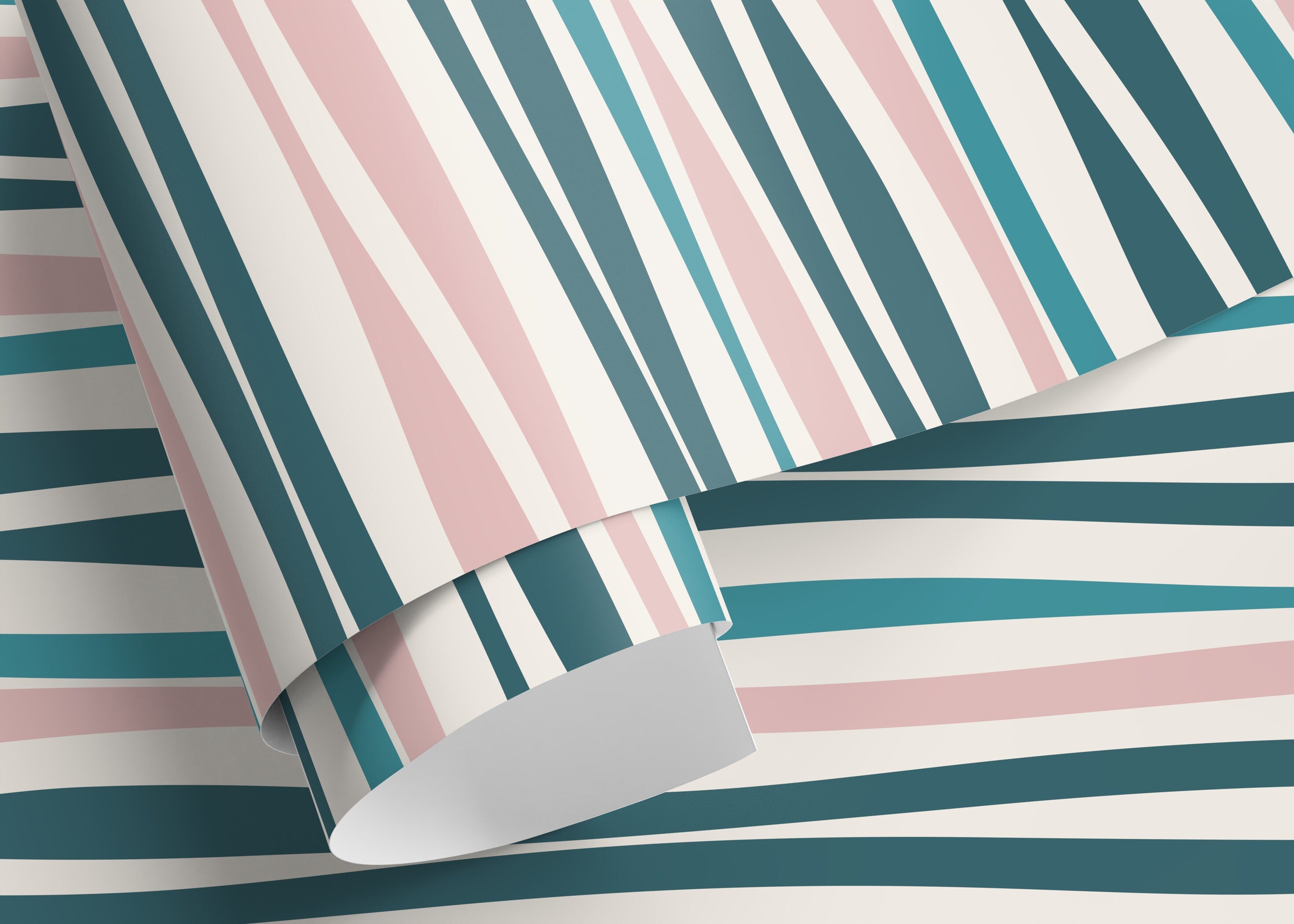 Abstract Wallpaper With Wavy Stripes In Pink, Blue, And White - D487