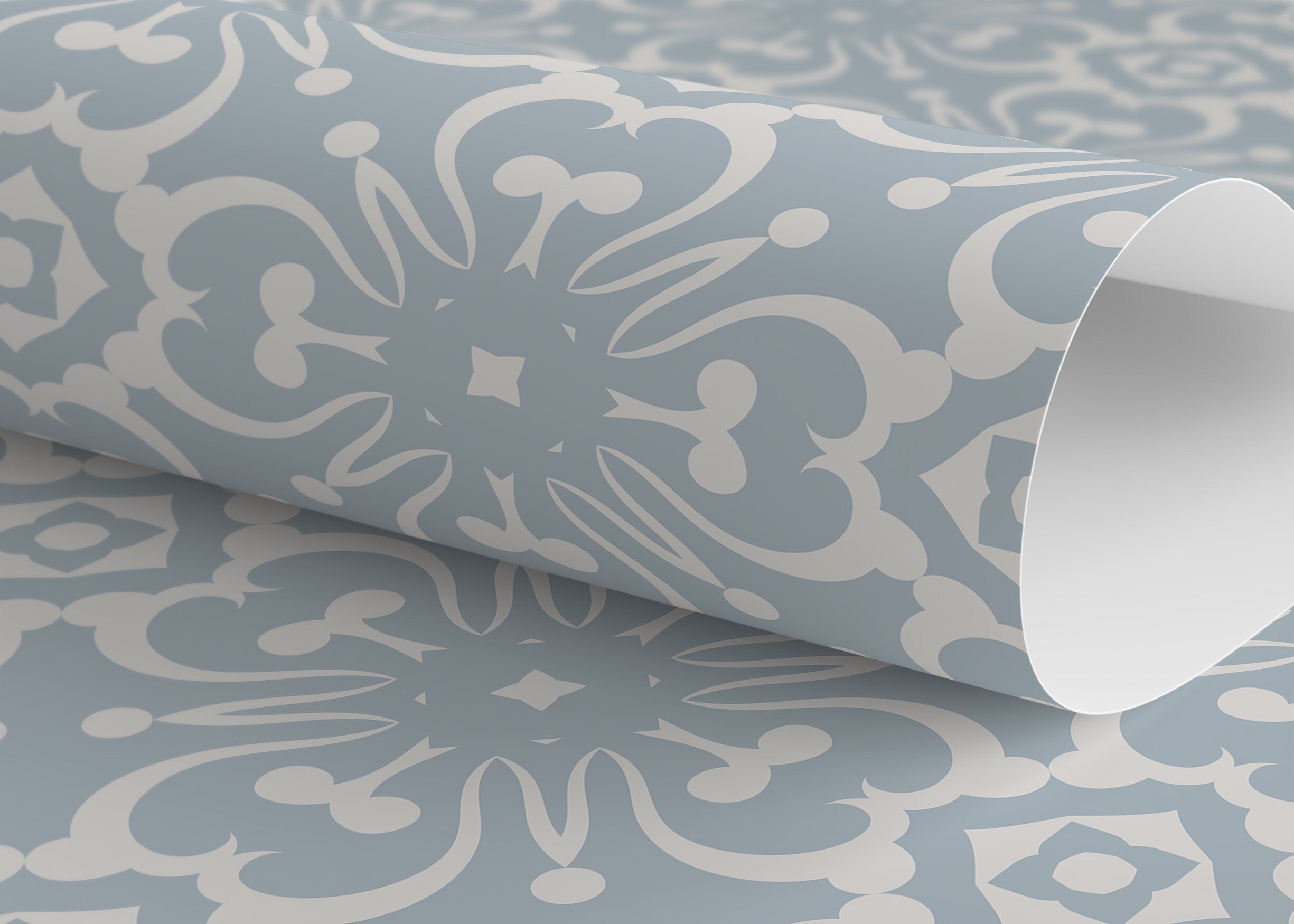 Tile Wallpaper With An Intricate Mediterranean Motif In Light Blue And Cream - D178