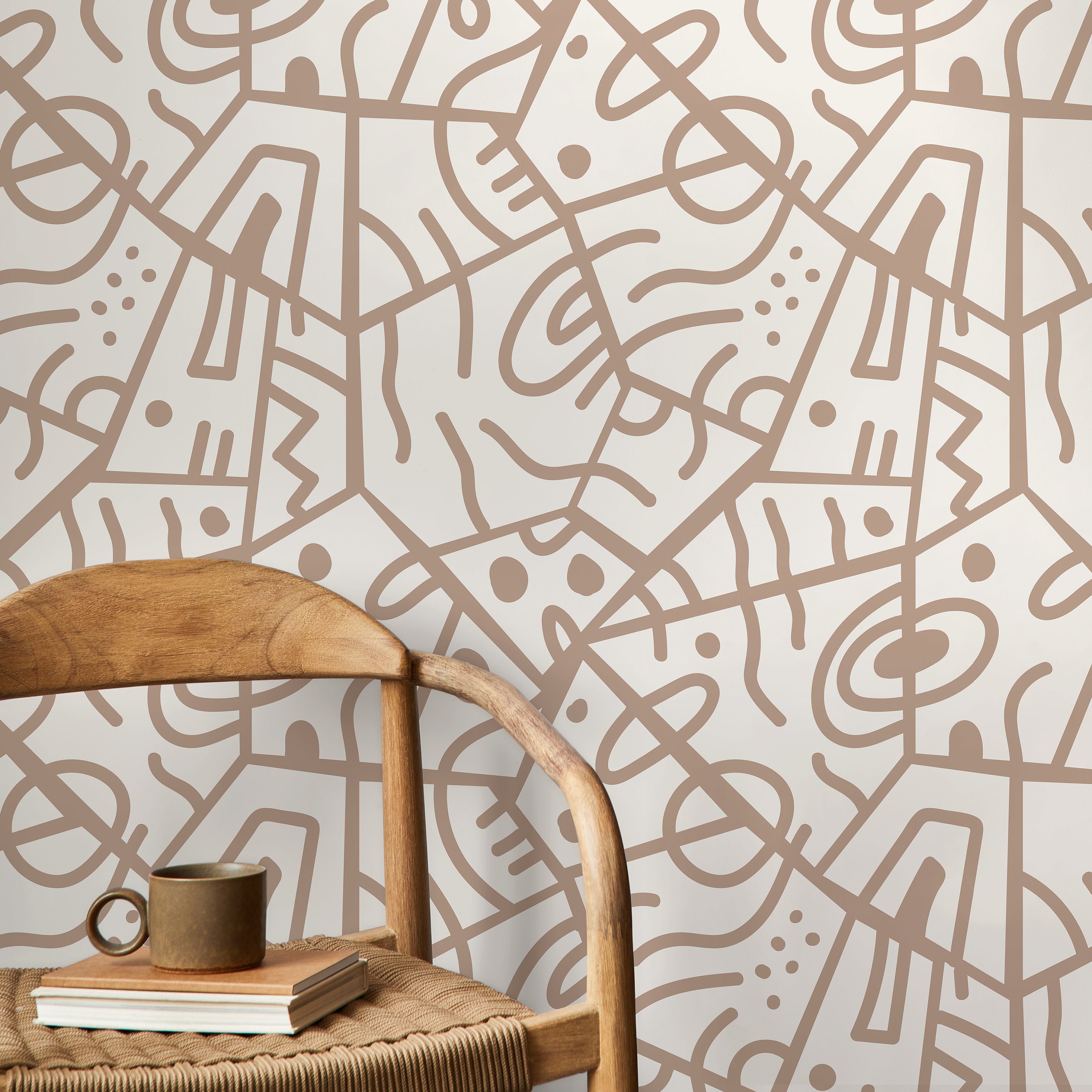 Ethnic Wallpaper Featuring An Abstract Tribal Motif In Beige - D550