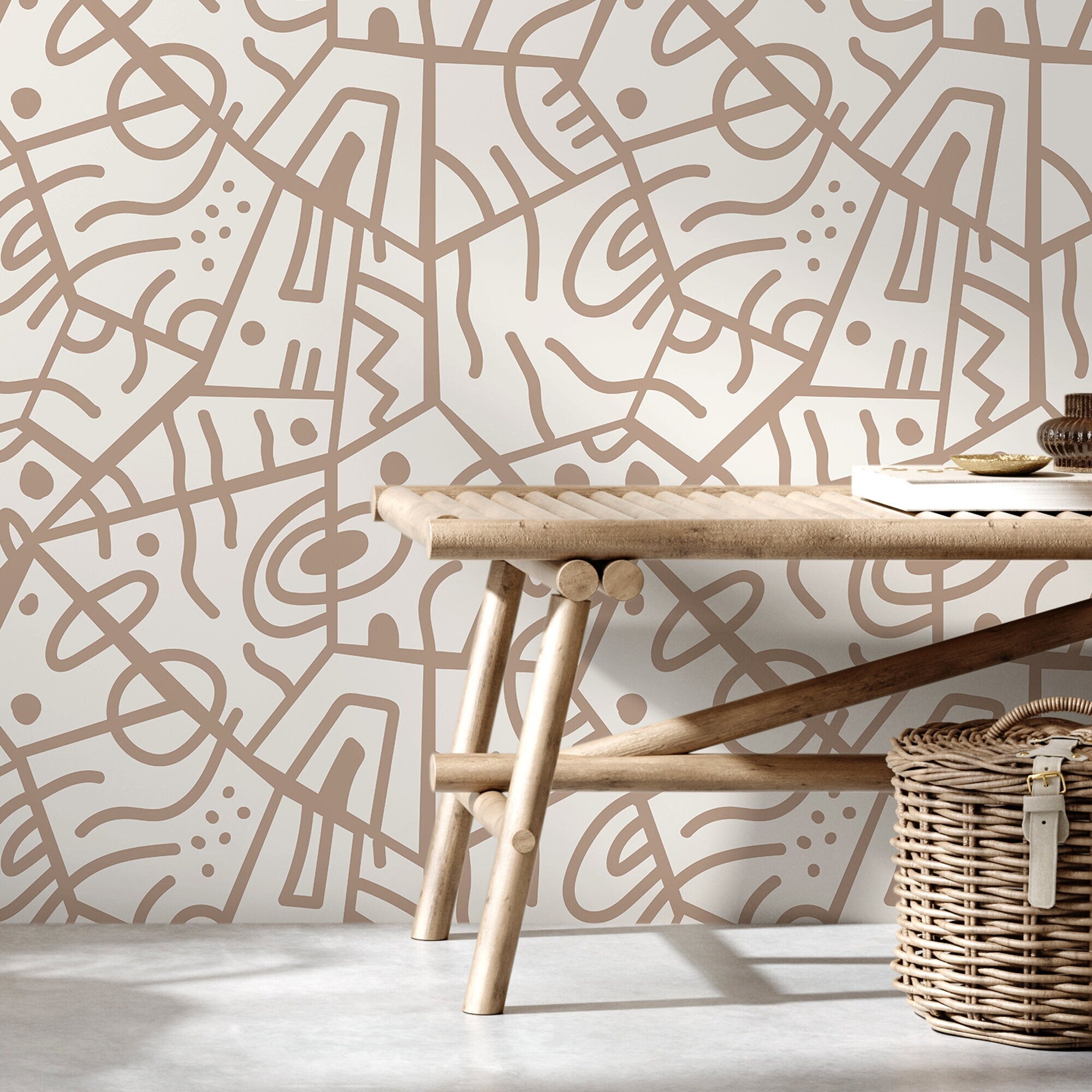 Ethnic Wallpaper Featuring An Abstract Tribal Motif In Beige - D550