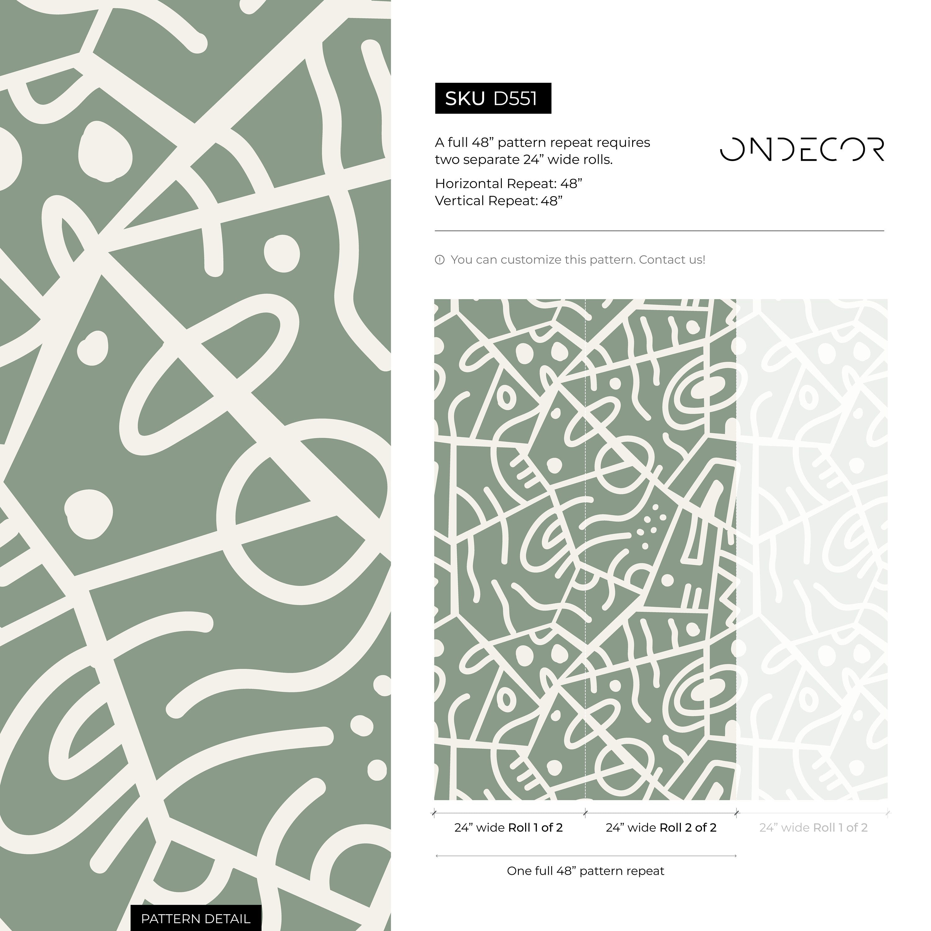 Abstract Wallpaper With Ethnic Line Art In Green And White - D551