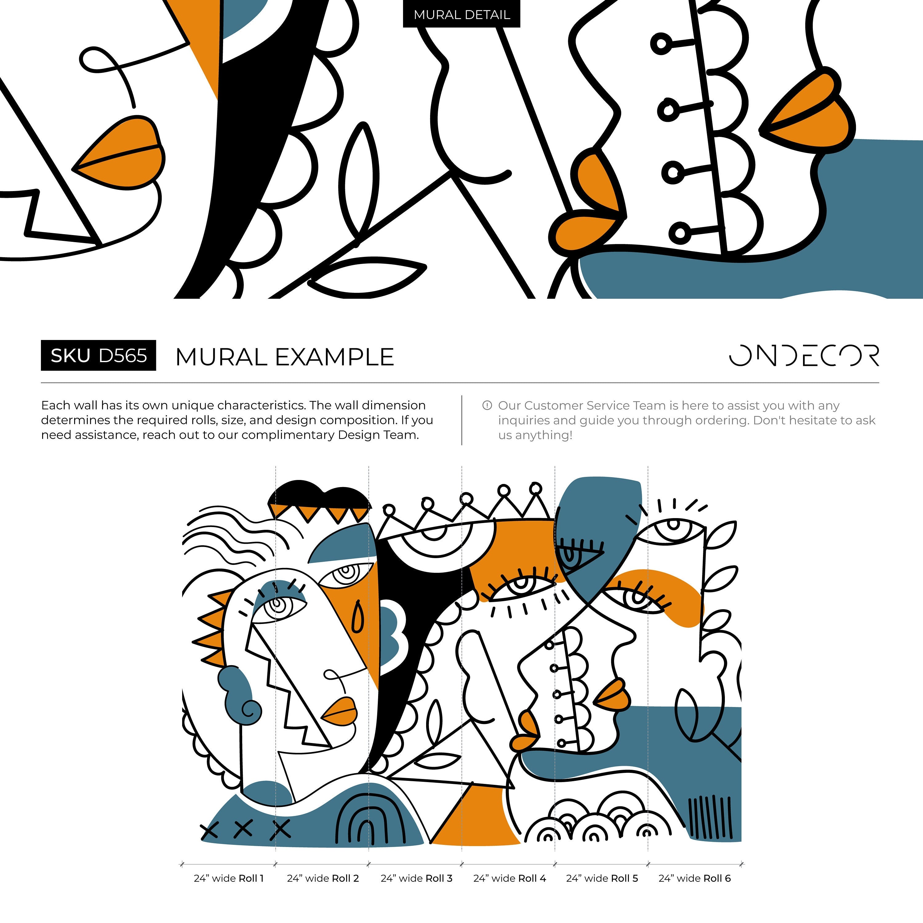 Abstract Wallpaper Featuring Modern Cubist Faces In Orange, Blue, And Black - D565