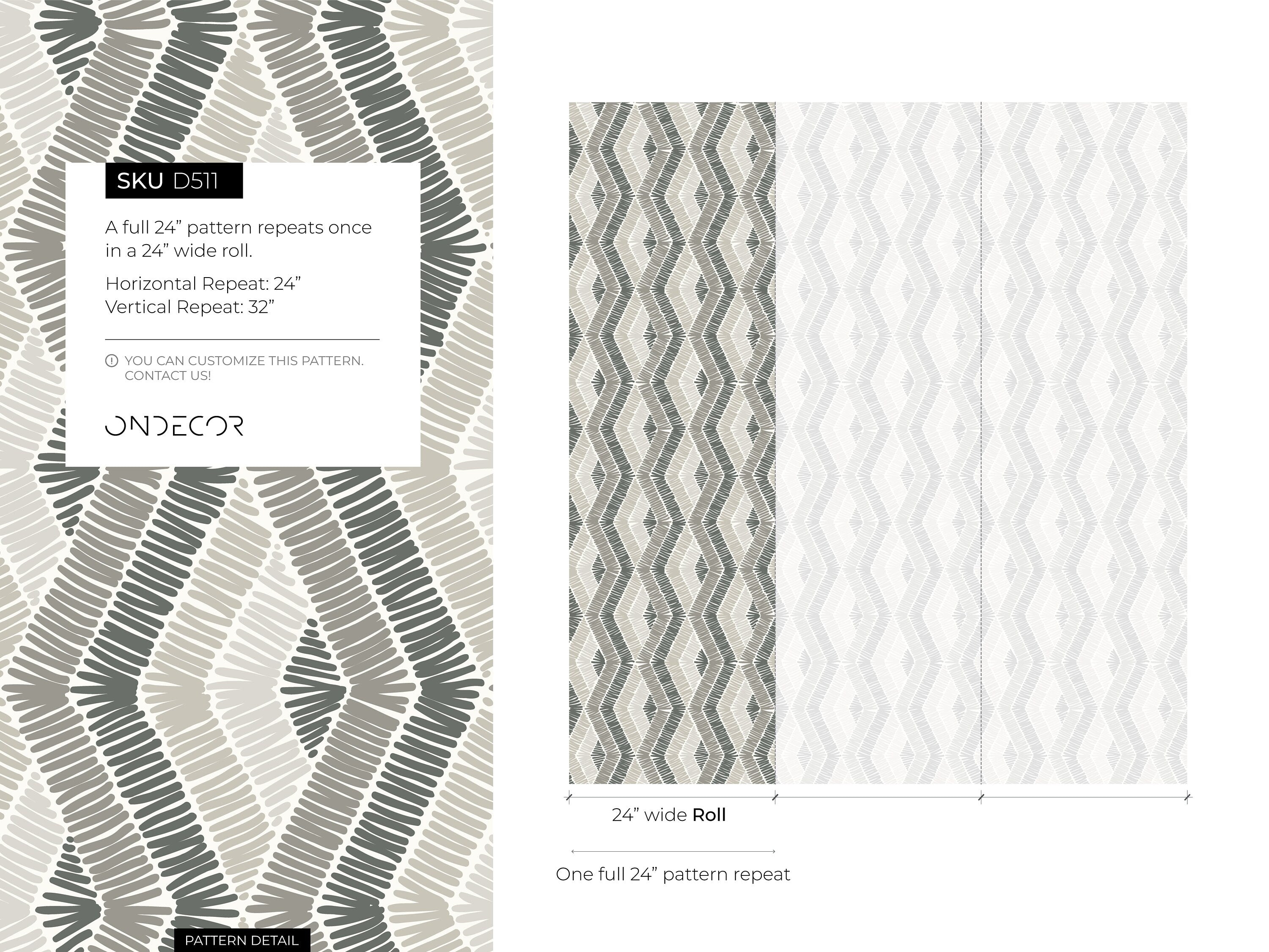 Geometric Wallpaper With A Hatched Diamond Motif In Shades Of Gray - D511