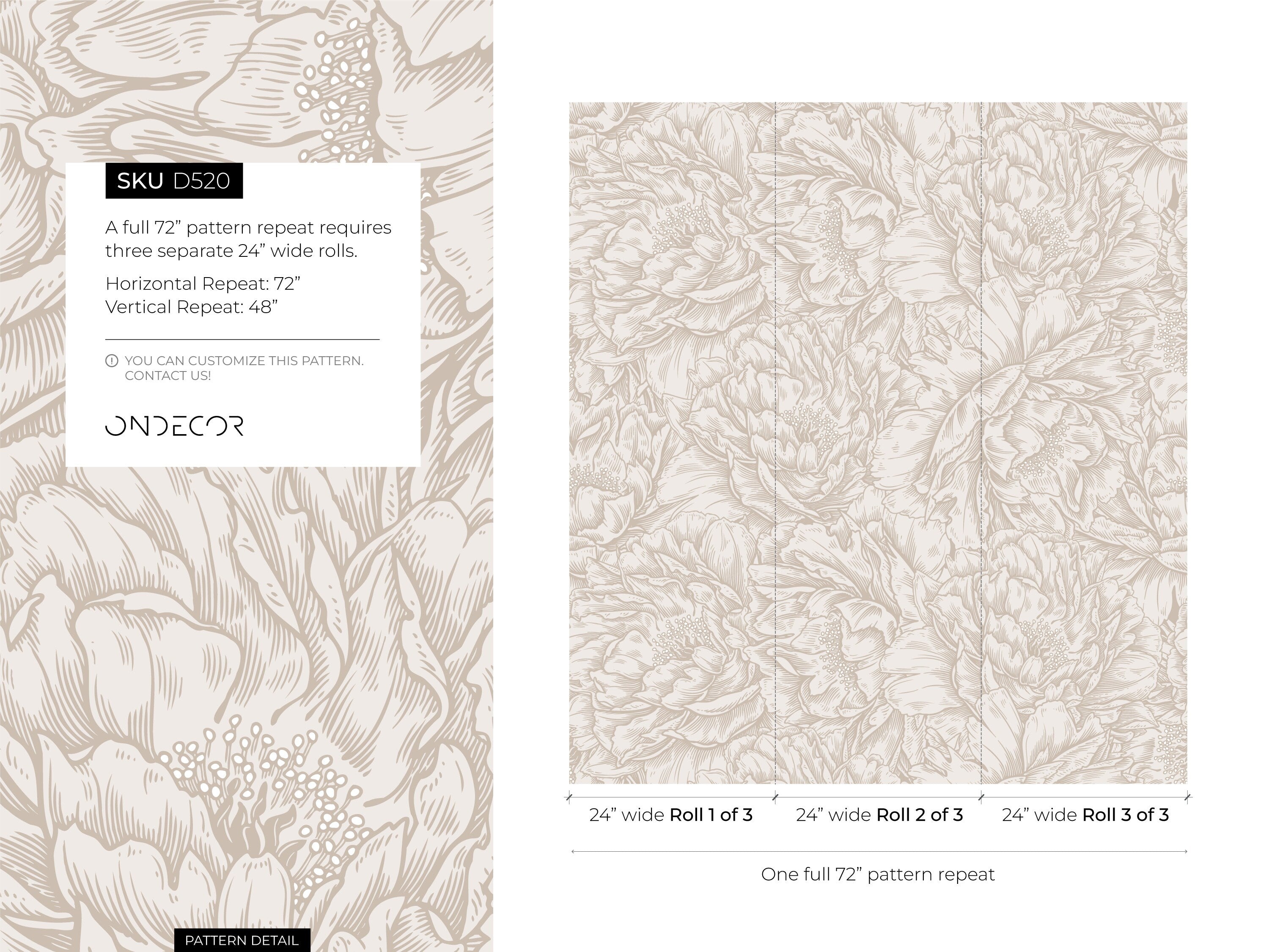 Floral Wallpaper With An Engraved Peony Motif In Beige And Cream - D520