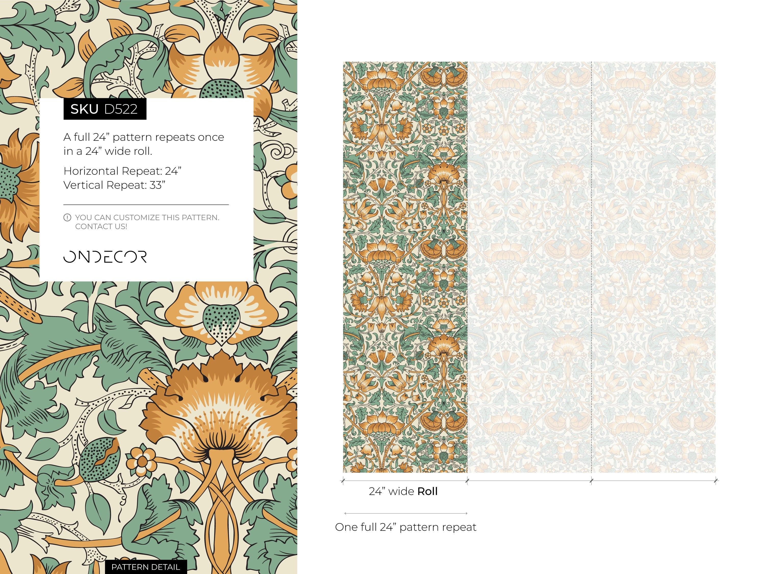 Art Nouveau Wallpaper With Stylized Florals In Orange And Green - D522