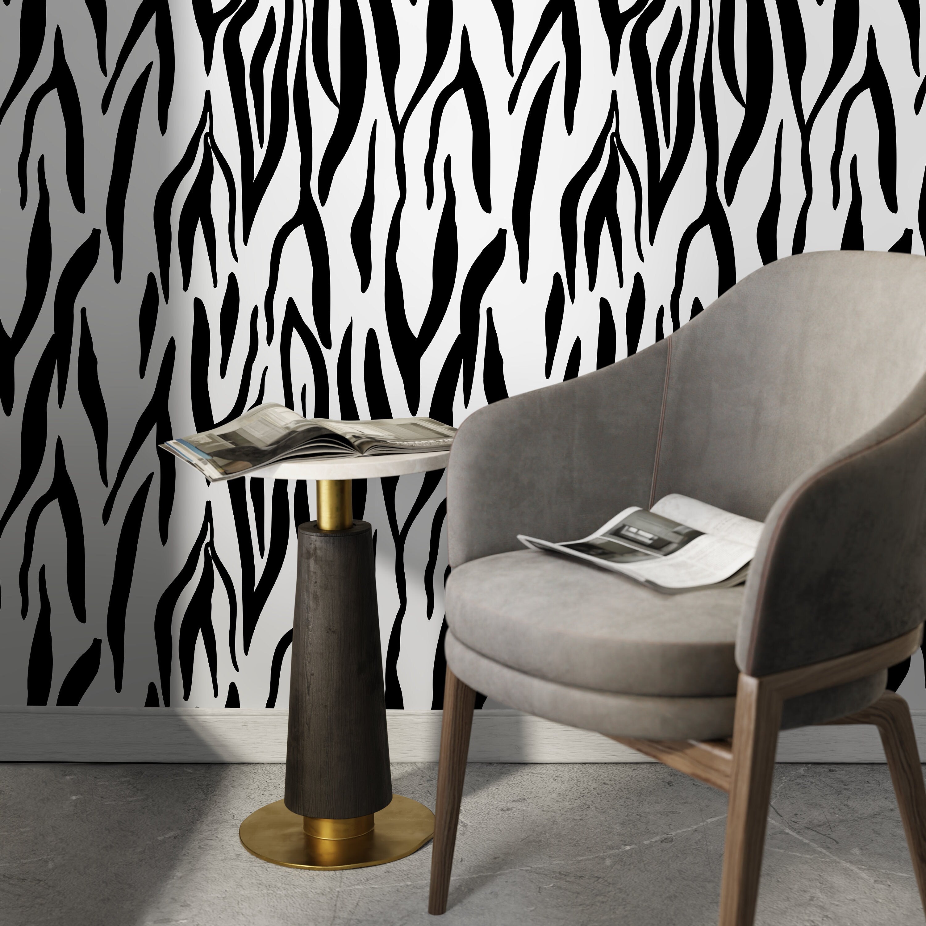 Animal Print Wallpaper With Bold Zebra Stripes In Black And White - D607