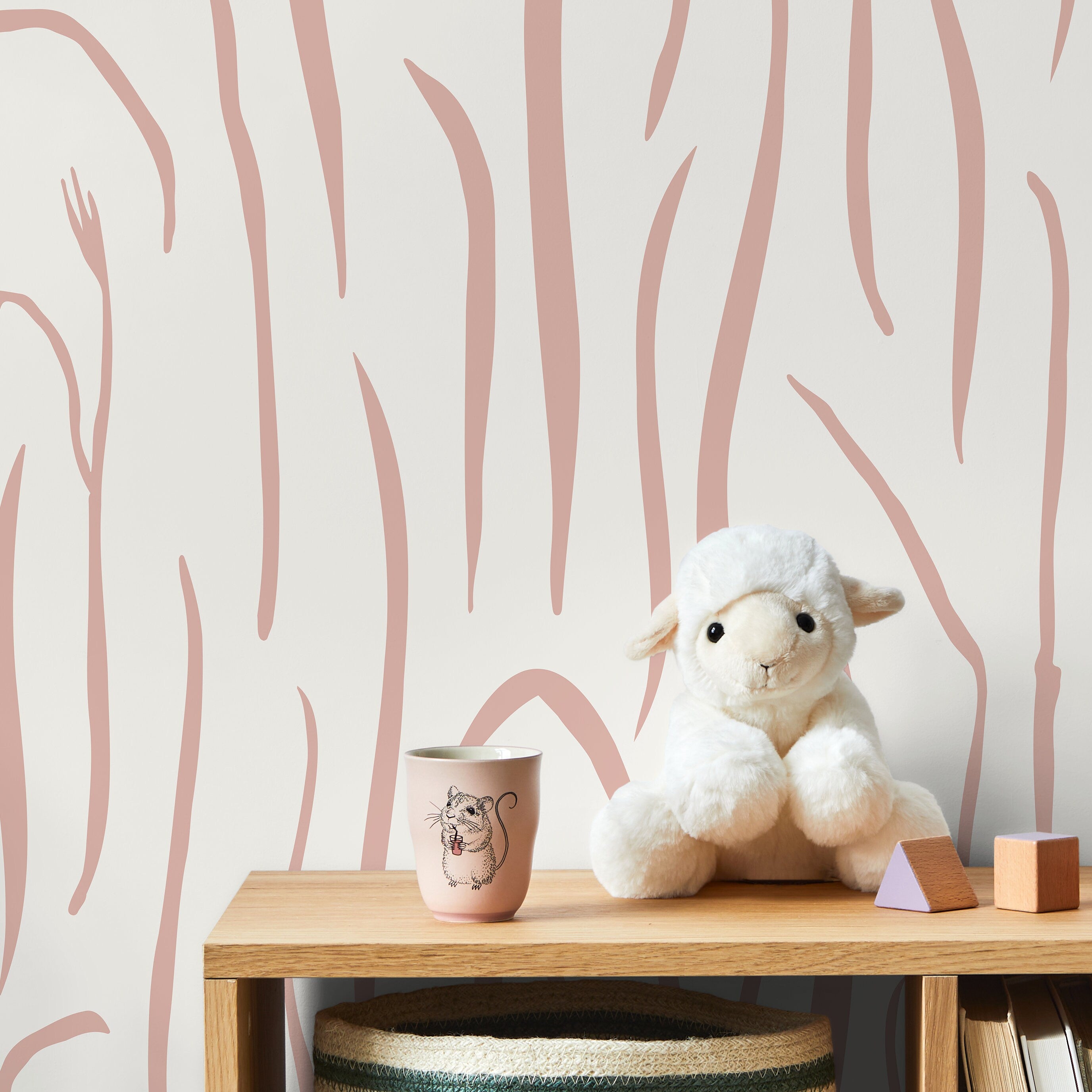 Abstract Wallpaper With Hand-drawn Wavy Lines In Pink - D616