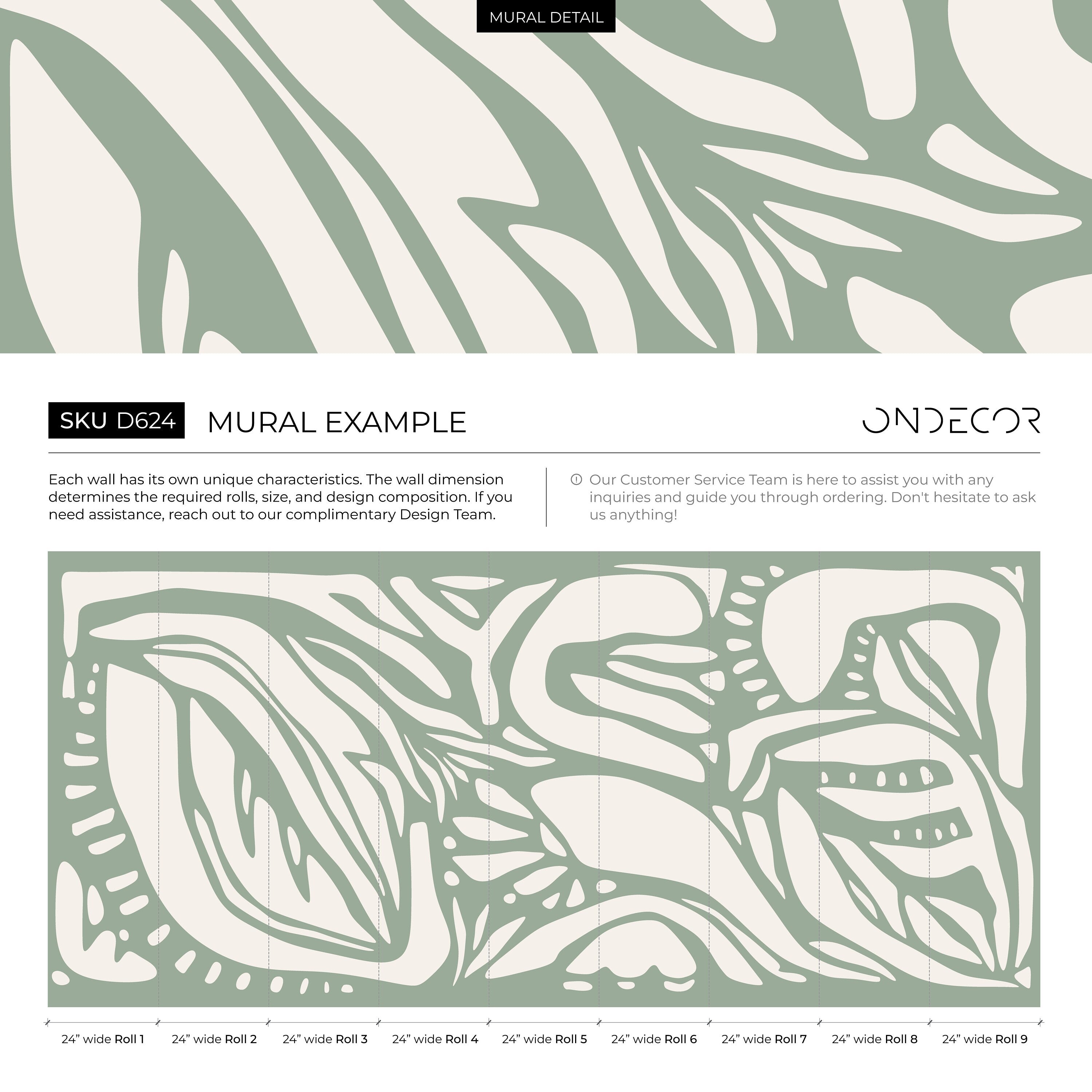 Abstract Wallpaper With Large Organic Forms In Light Green And White - D624