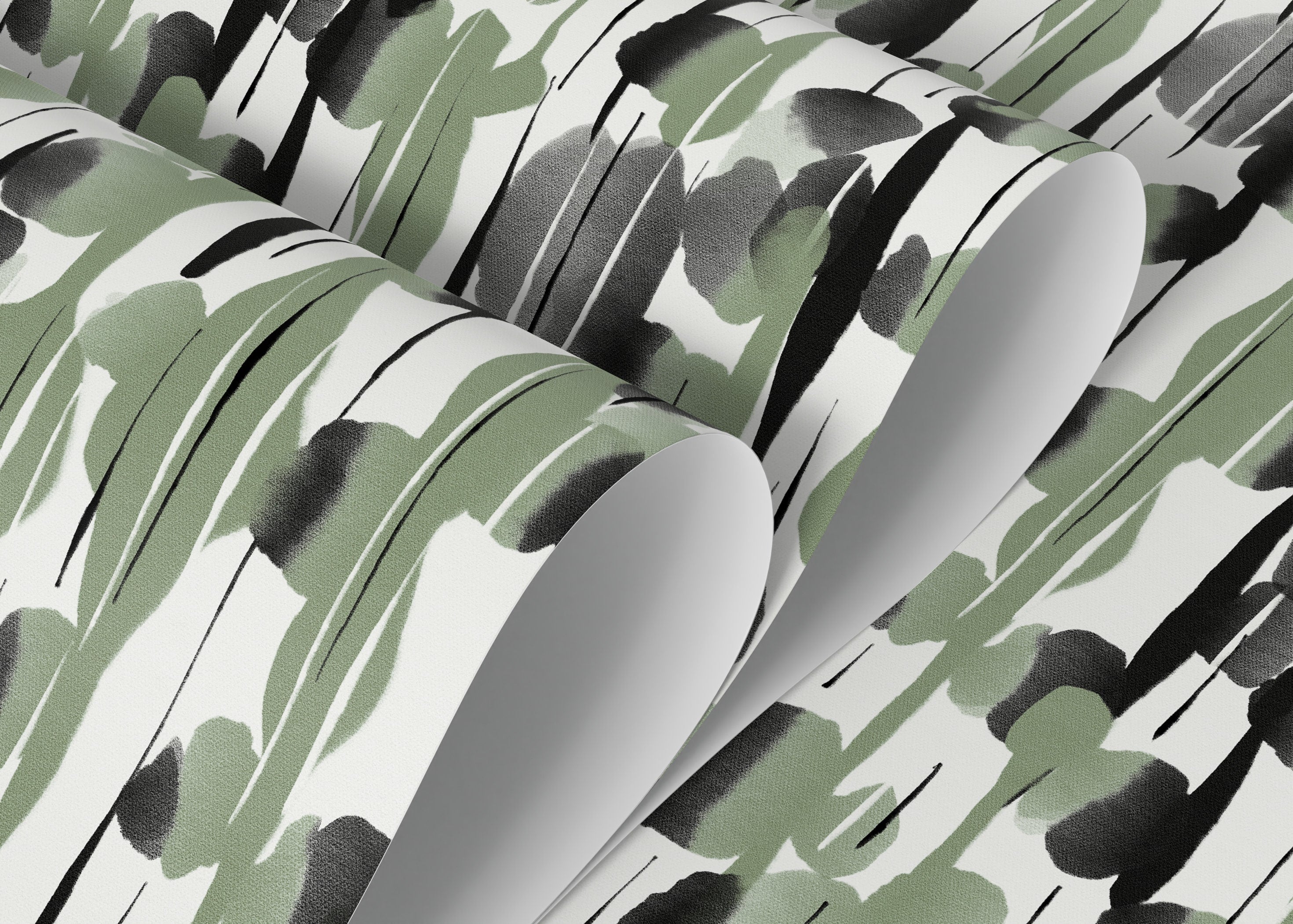 Abstract Wallpaper With Vertical Brushstroke Motifs In Black And Green - D537