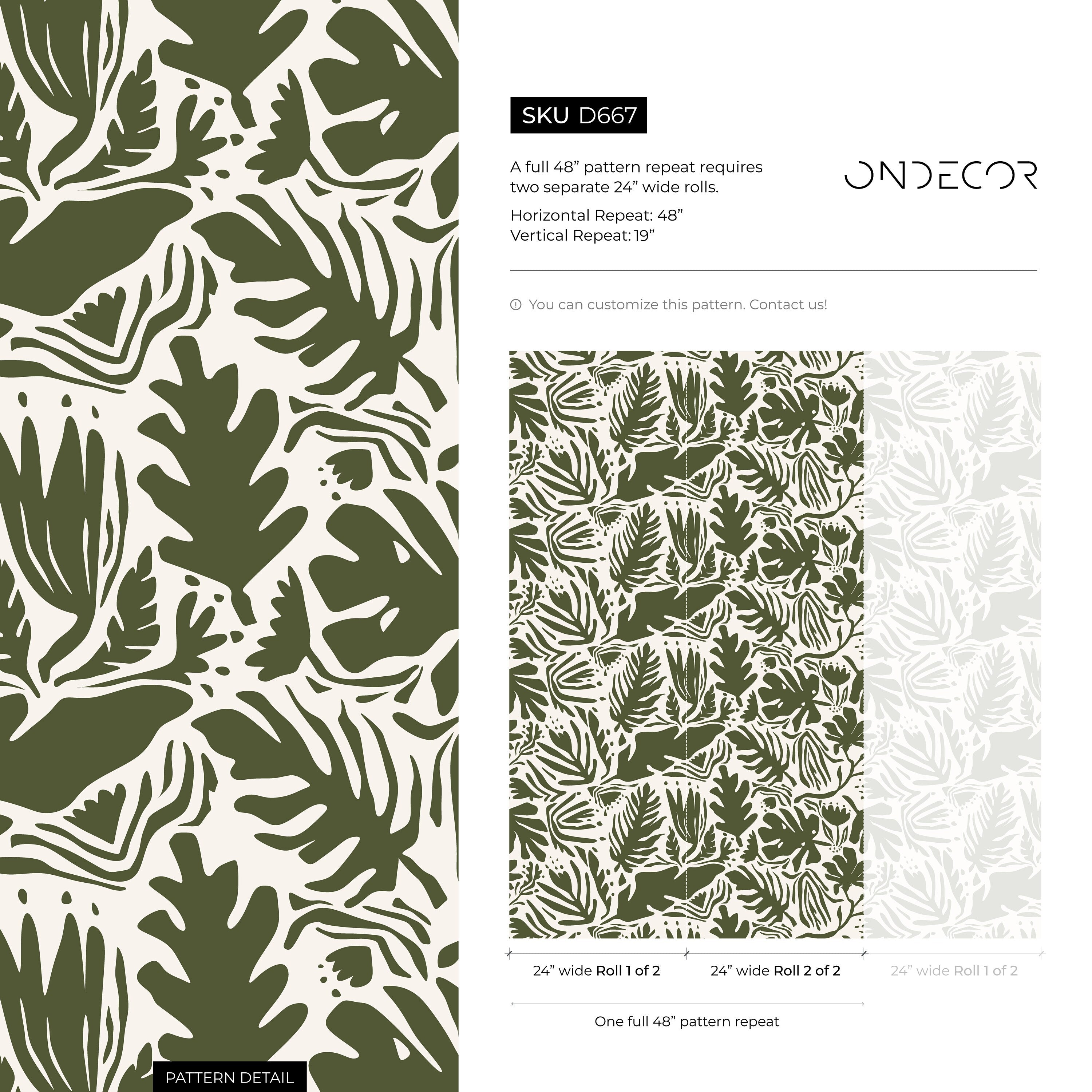 Botanical Wallpaper With Abstract Leaf Cut-outs In Dark Green - D667