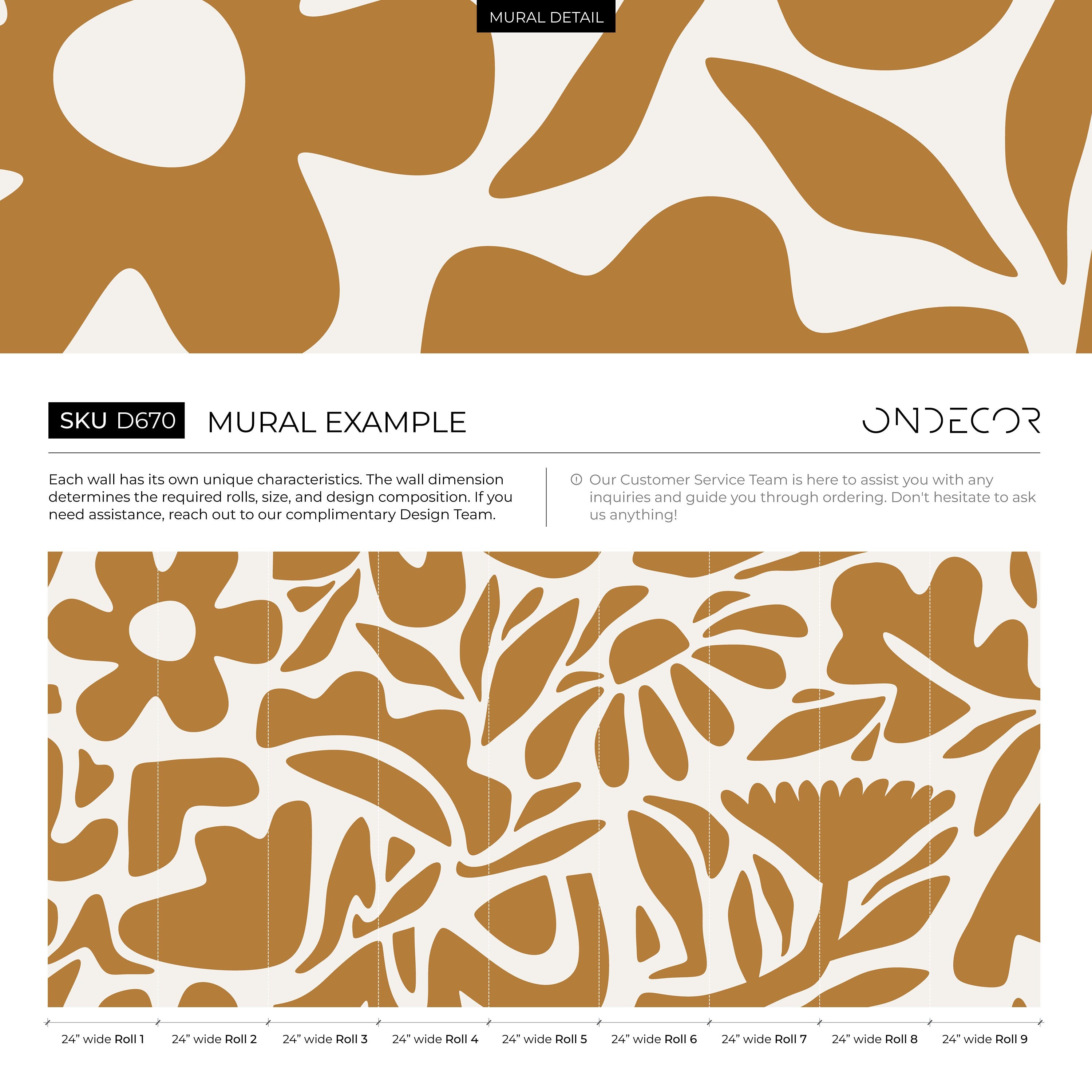 Abstract Wallpaper With Stylized Floral Cutouts In Mustard Yellow And Cream - D670
