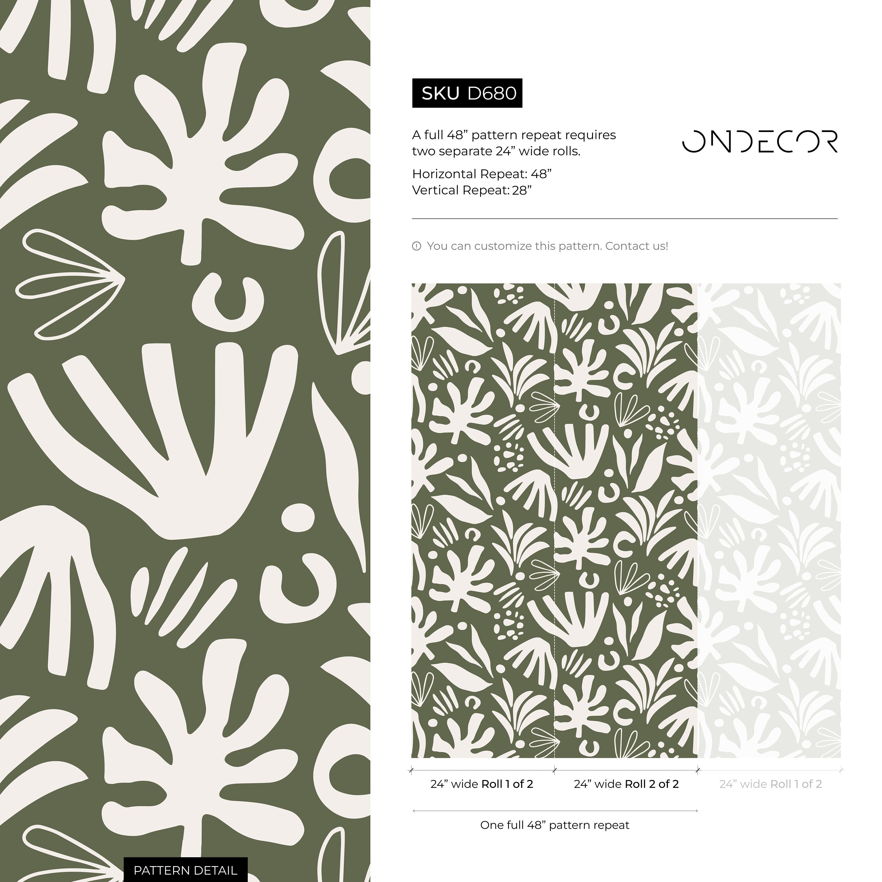 Abstract Wallpaper With Botanical Cutouts In Green And White - D680
