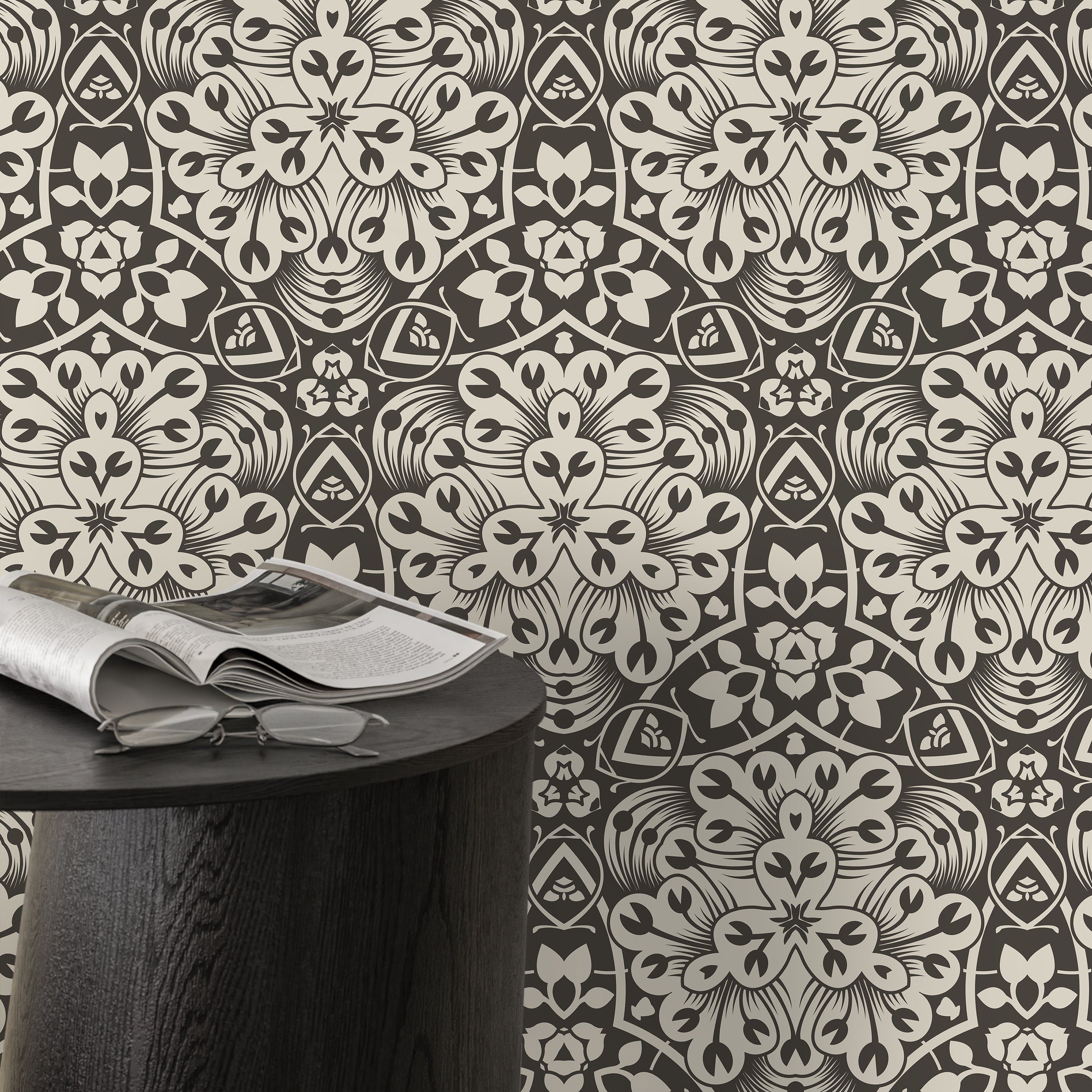 Tile Wallpaper With A Portuguese Azulejo Motif In Black And Beige - X092