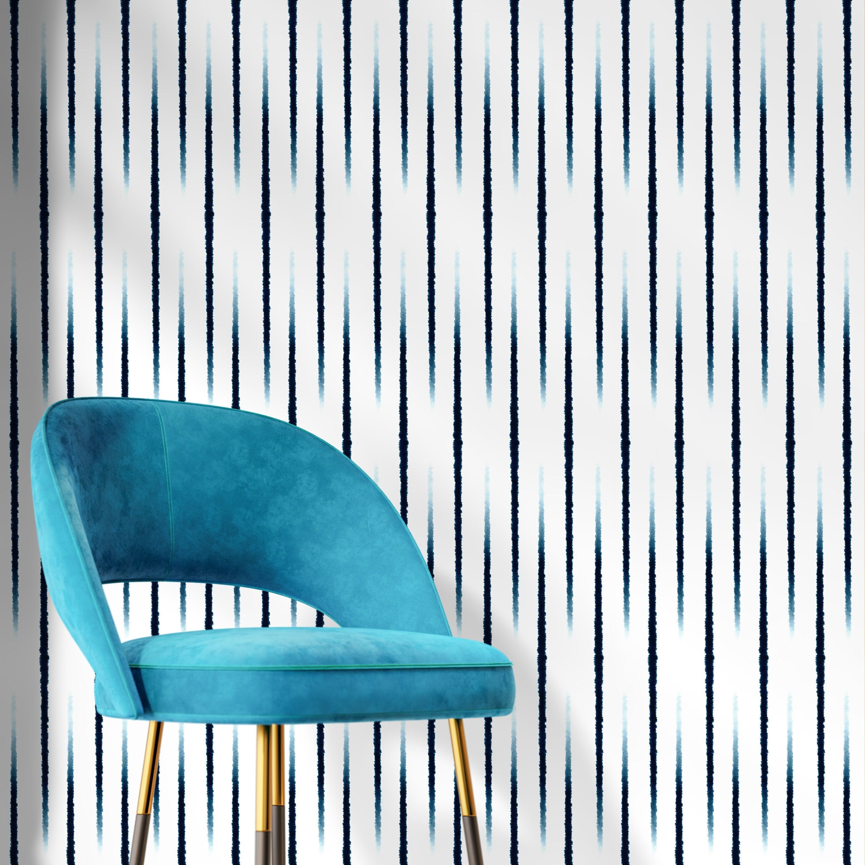 Striped Wallpaper With Tie-dye Vertical Lines In Navy And Blue - X141