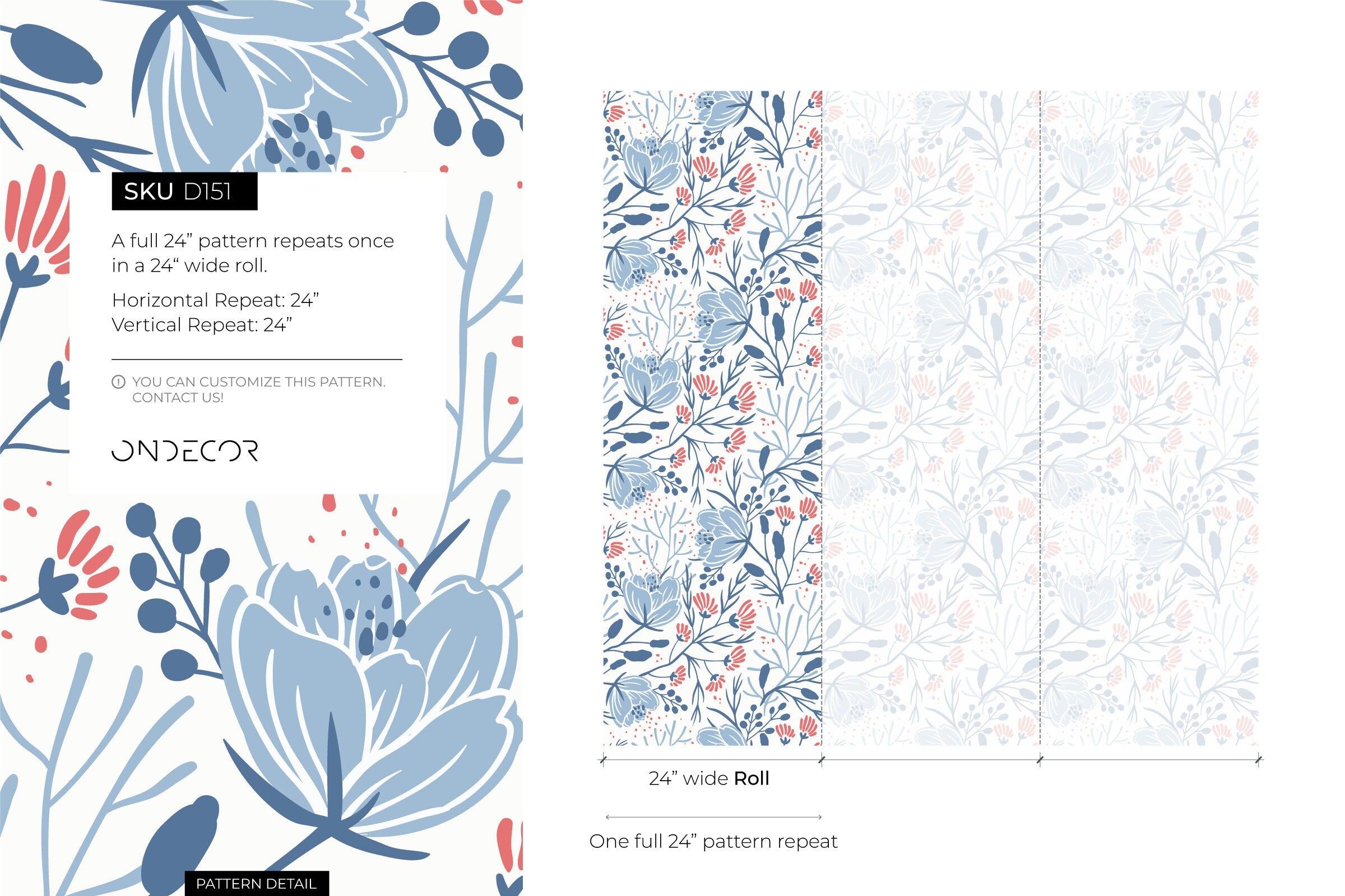 Scandinavian Wallpaper With A Folk Art Floral Motif In Blue And Red - D151
