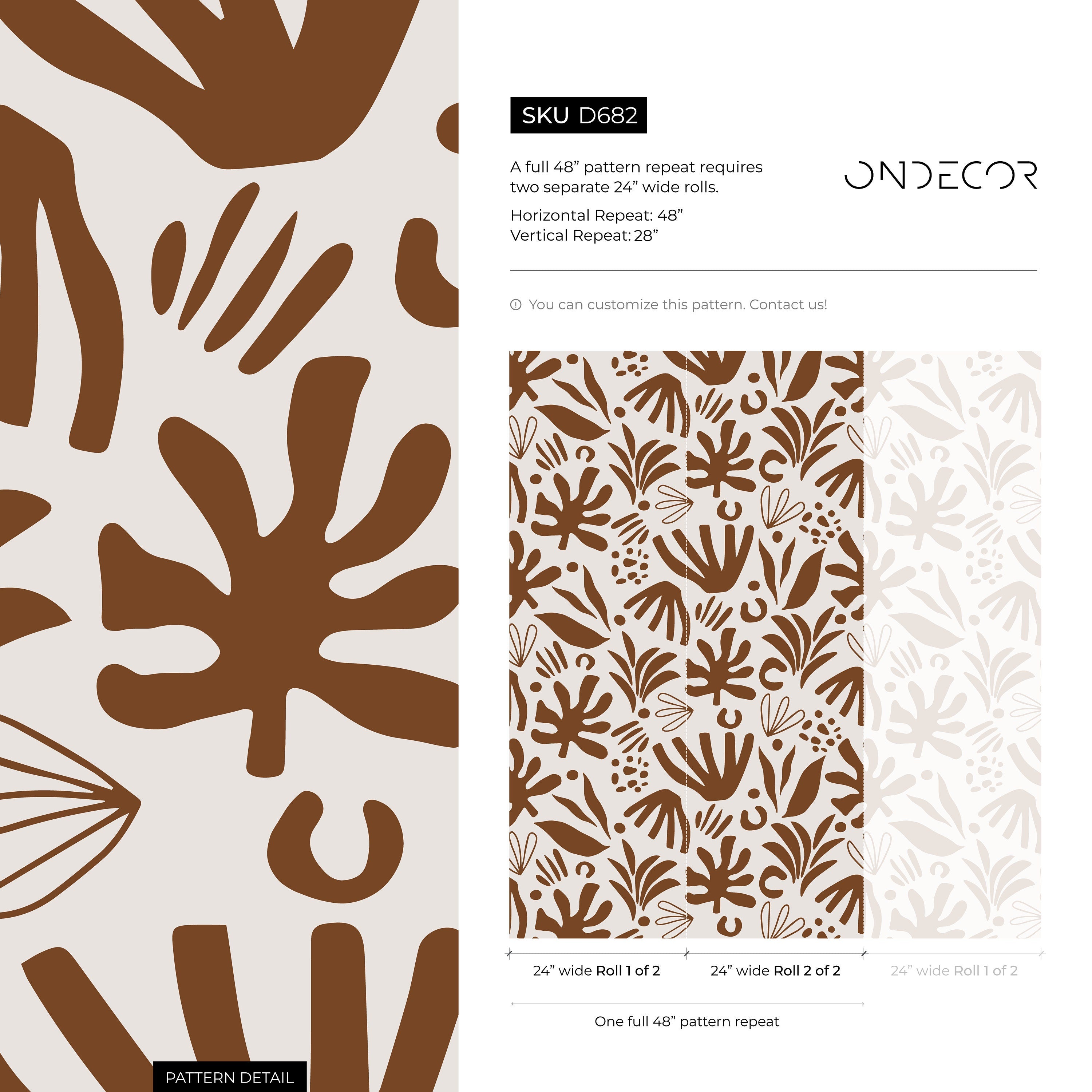 Abstract Wallpaper Featuring Bold Botanical Forms In Brown - D682