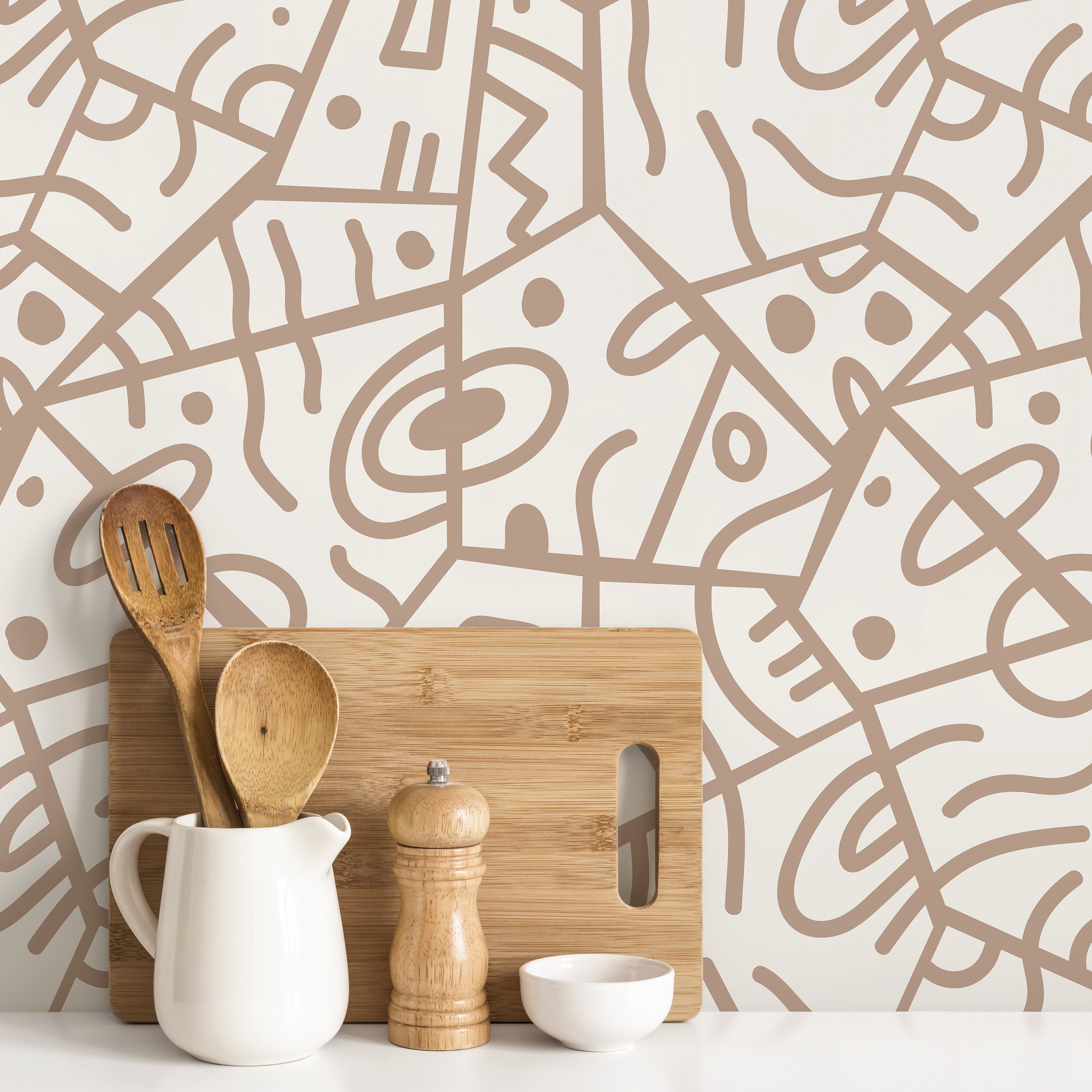 Ethnic Wallpaper Featuring An Abstract Tribal Motif In Beige - D550