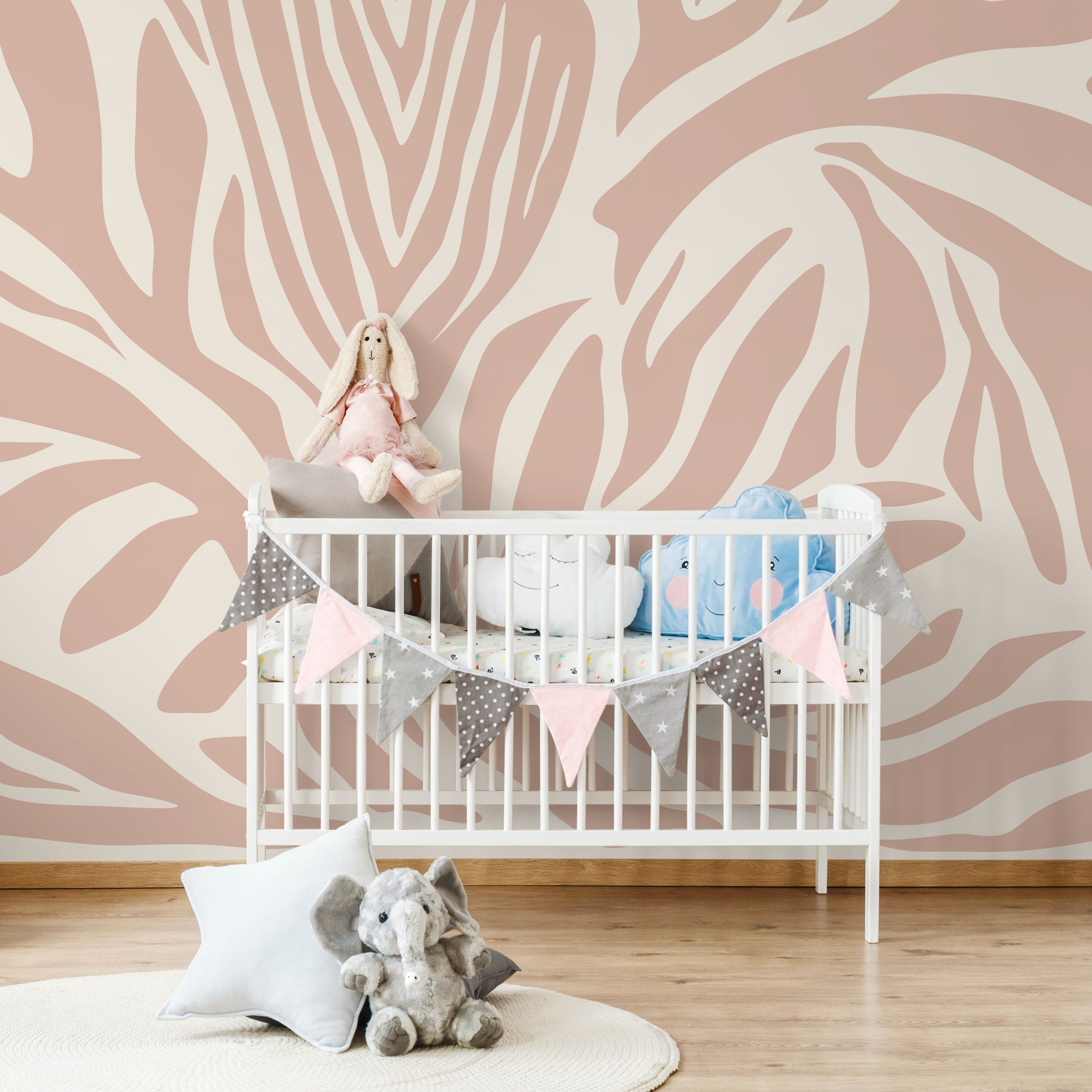 Abstract Wallpaper With Stylized Zebra Stripes In Light Pink And Cream - D694