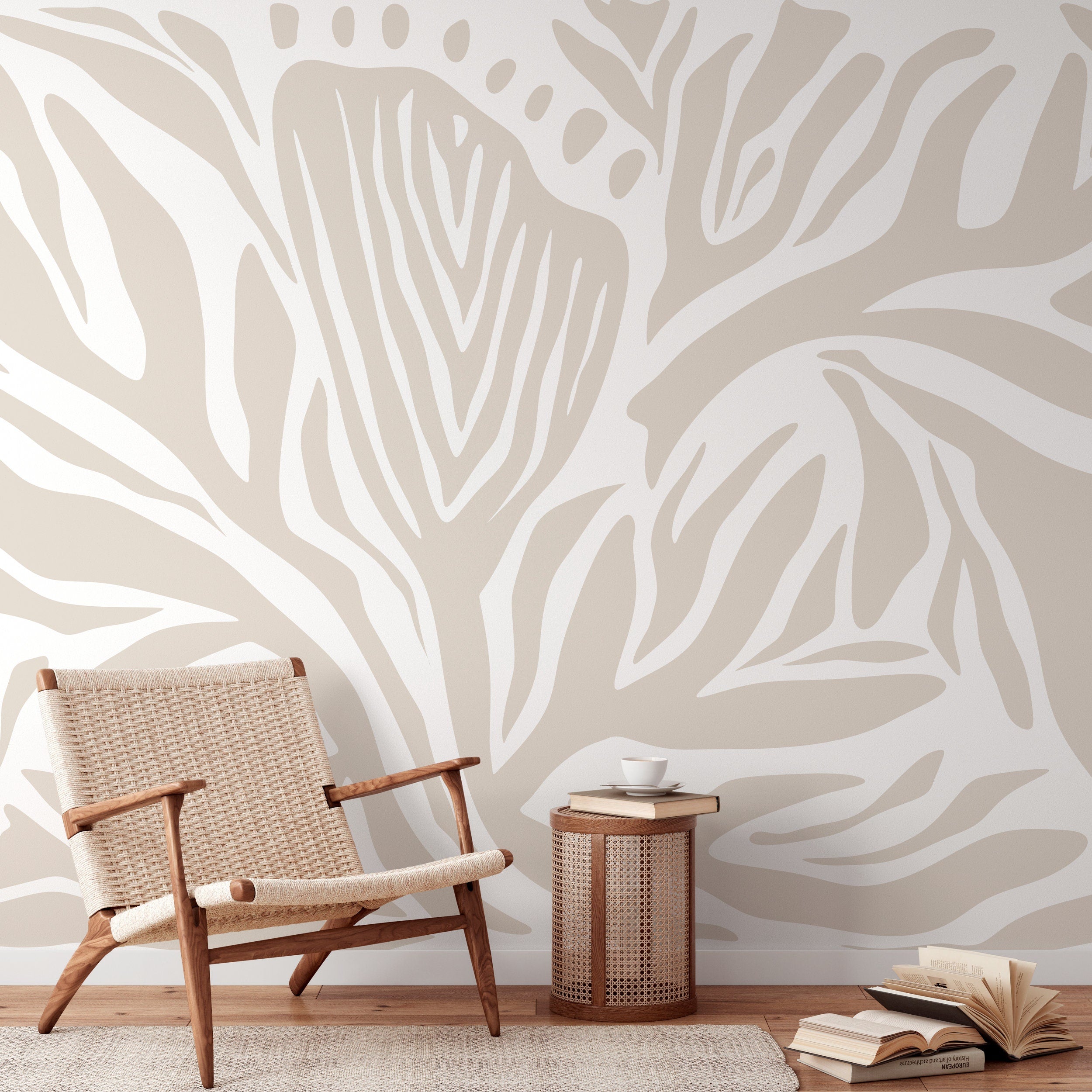 Abstract Wallpaper With Bold Organic Shapes In Neutral Beige - D695