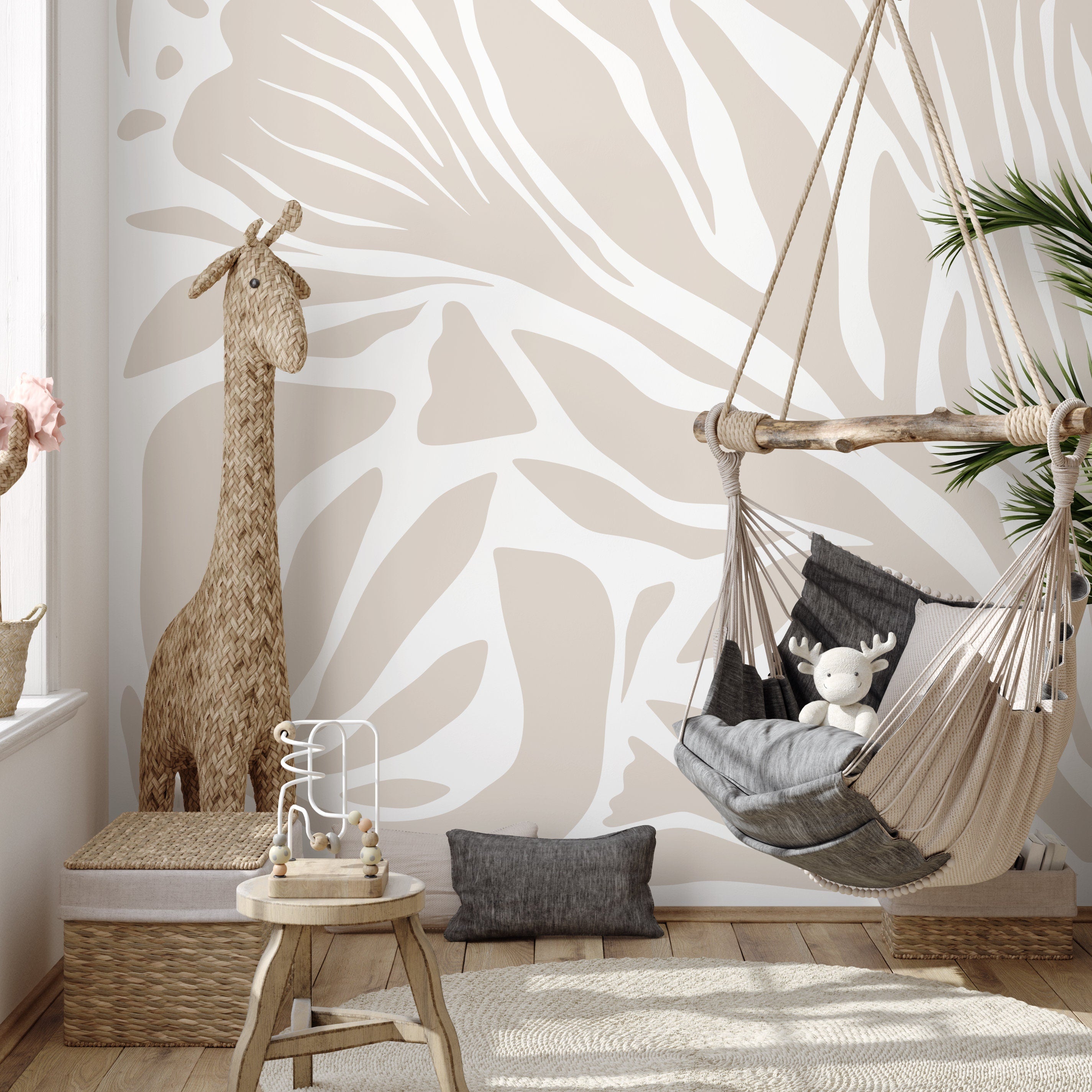 Abstract Wallpaper With Bold Organic Shapes In Neutral Beige - D695