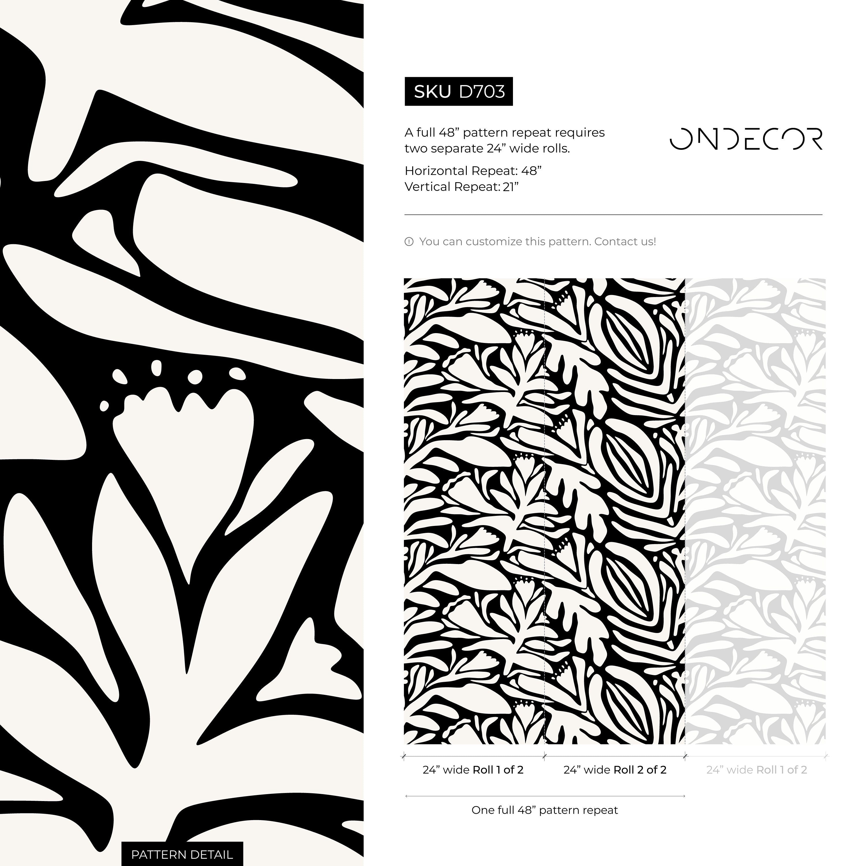 Abstract Wallpaper With A Bold Floral Motif In Black And White - D703