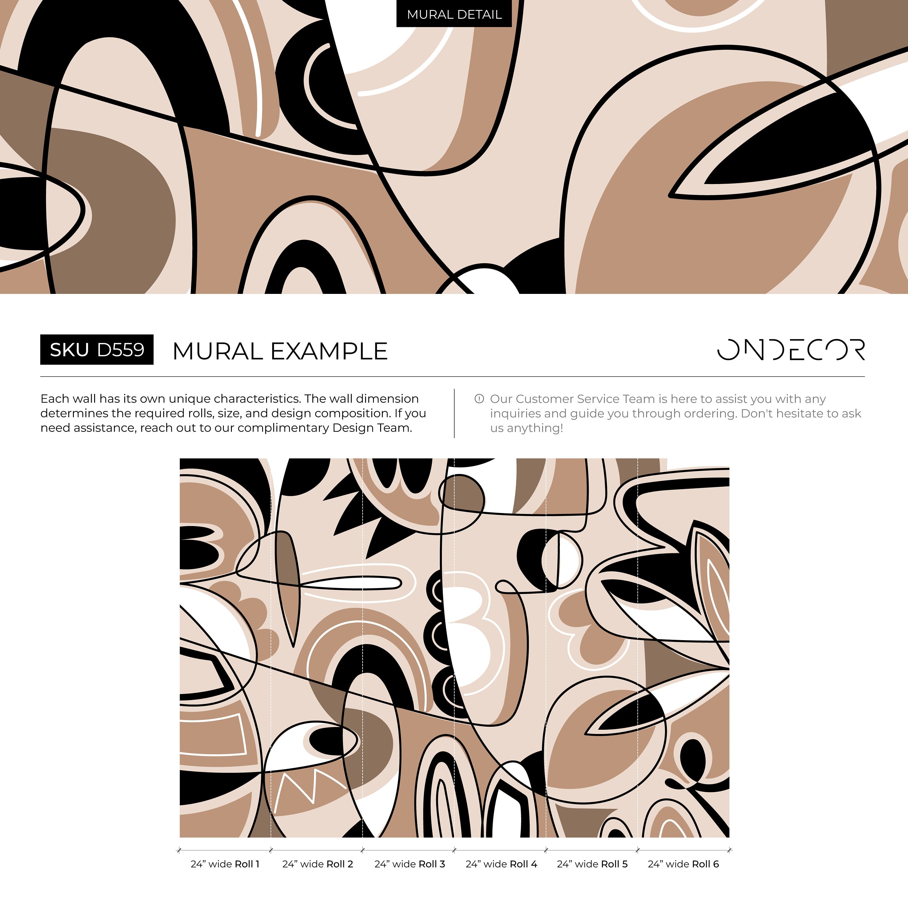 Abstract Wallpaper With Modern Cubist Line Art In Brown, Black, And Cream - D559
