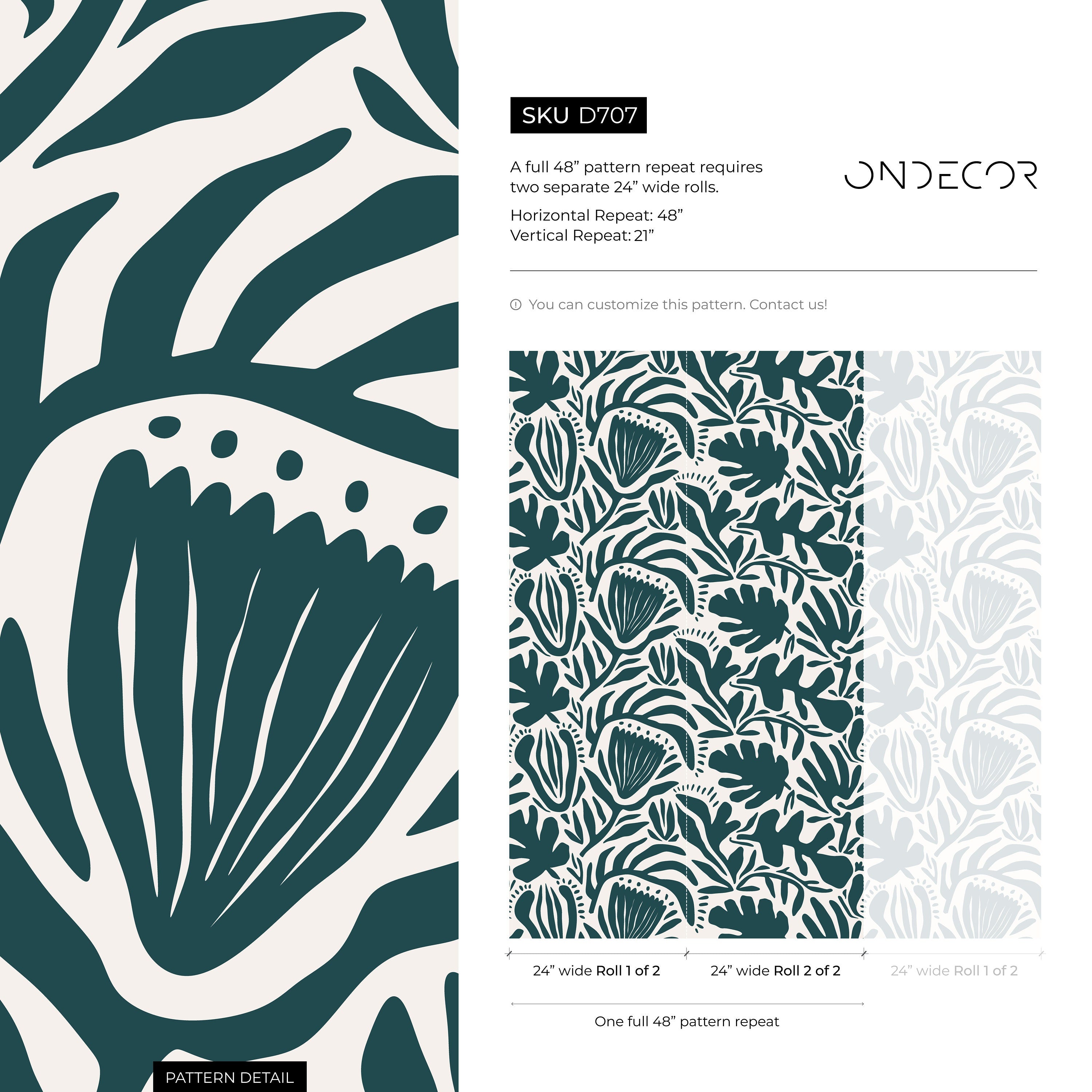 Abstract Floral Wallpaper With Modern Botanical Shapes In Green - D707