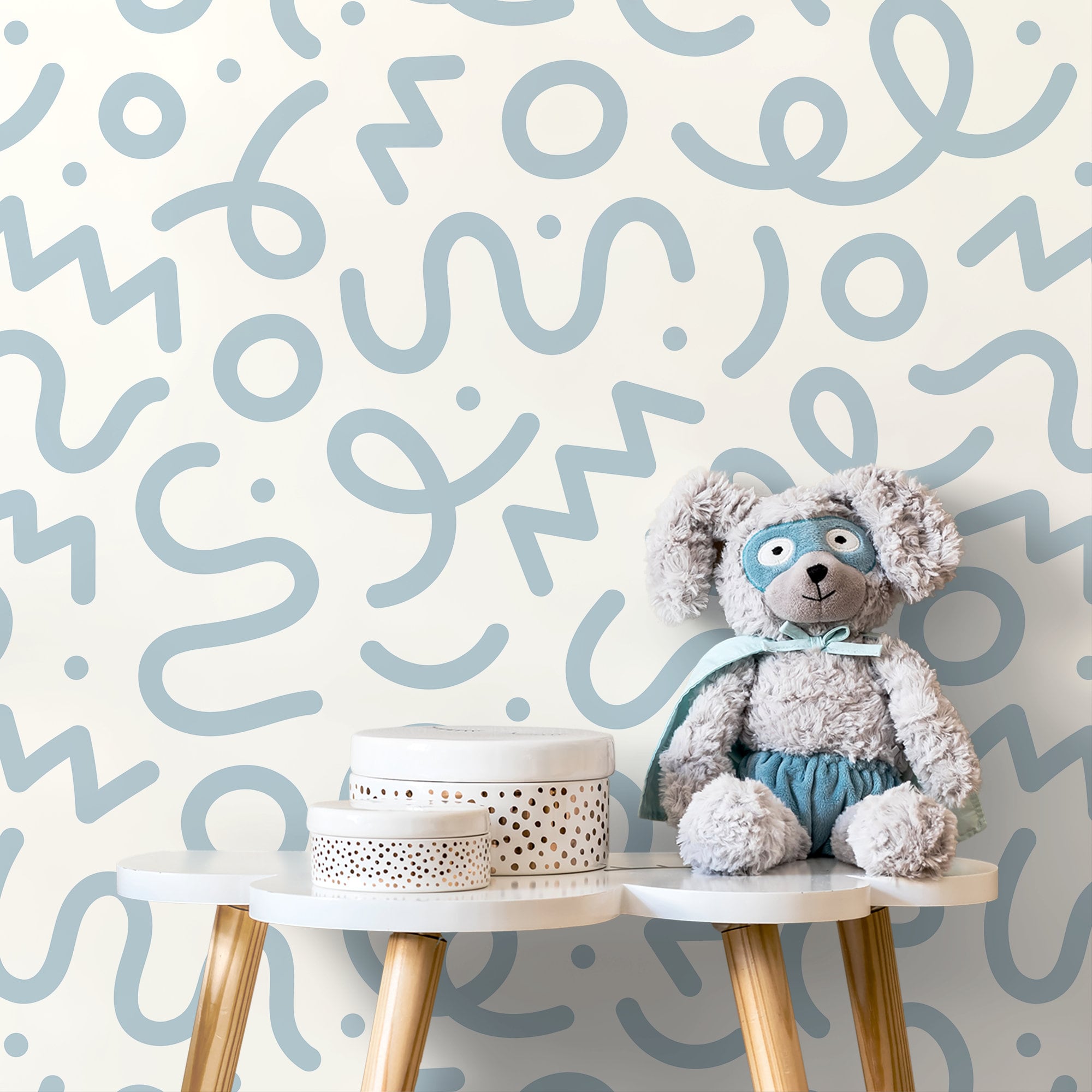 Abstract Wallpaper With Playful Squiggles And Shapes In Light Blue - D576