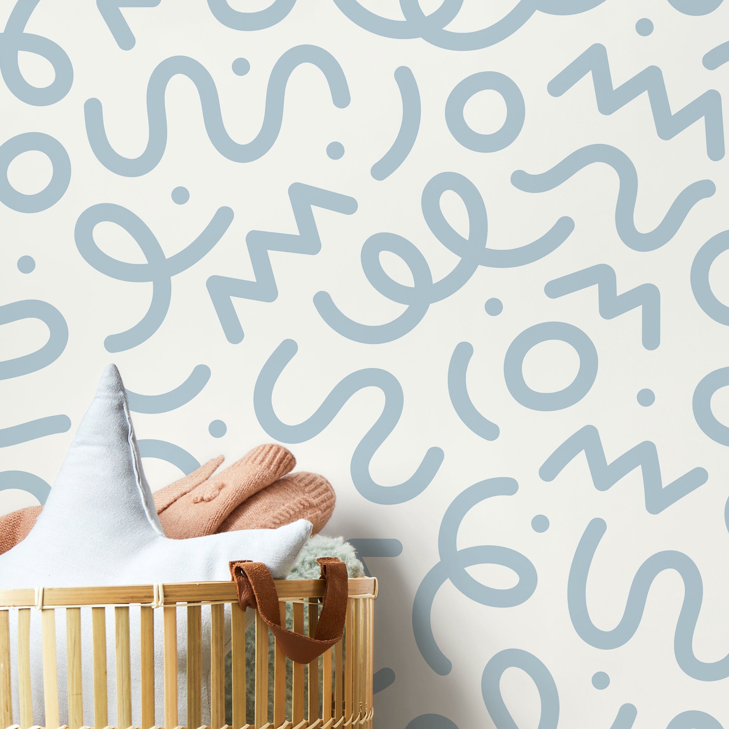 Abstract Wallpaper With Playful Squiggles And Shapes In Light Blue - D576