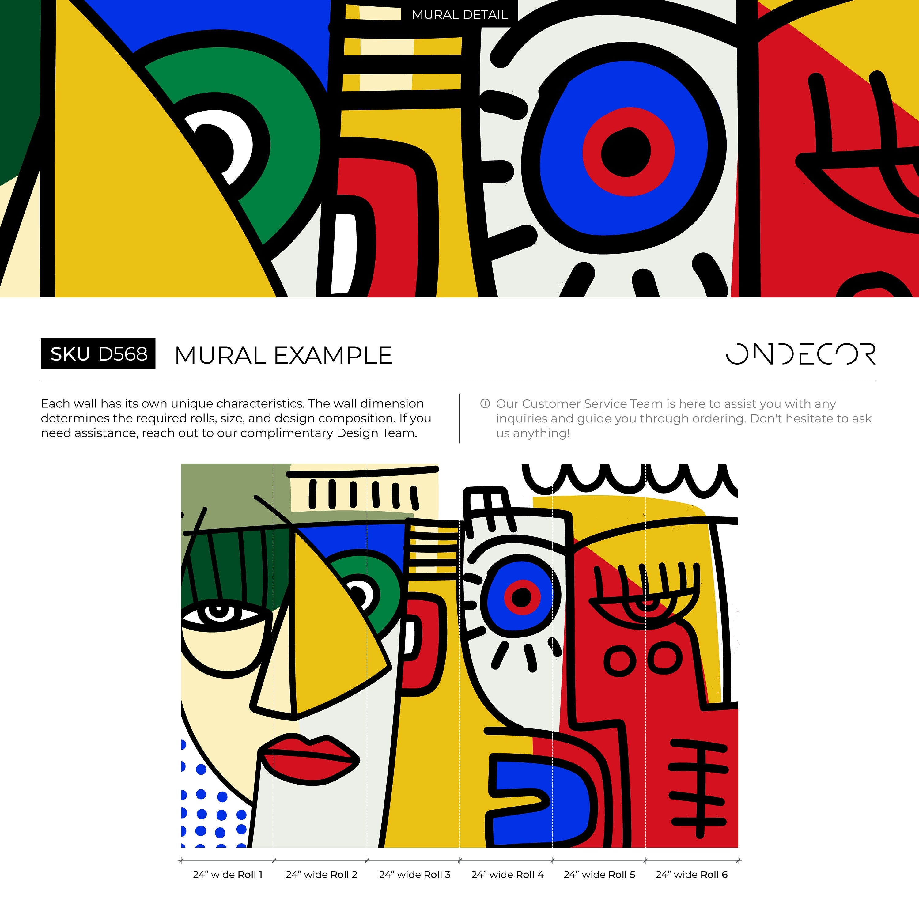 Cubism Wallpaper With Bold Abstract Faces In Yellow, Blue, And Red - D568