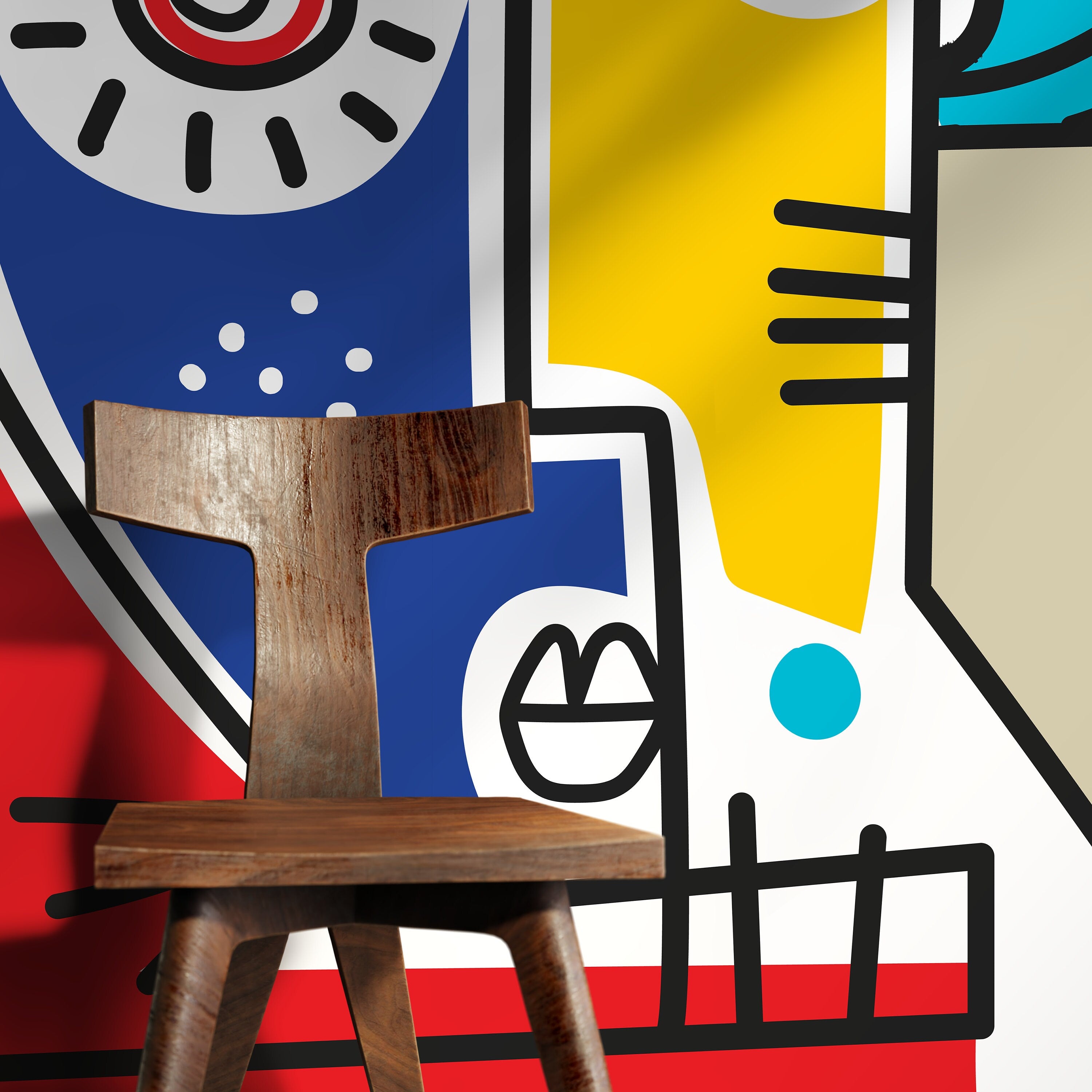 Cubism Wallpaper With Abstract Faces In Red, Yellow, And Blue - D569