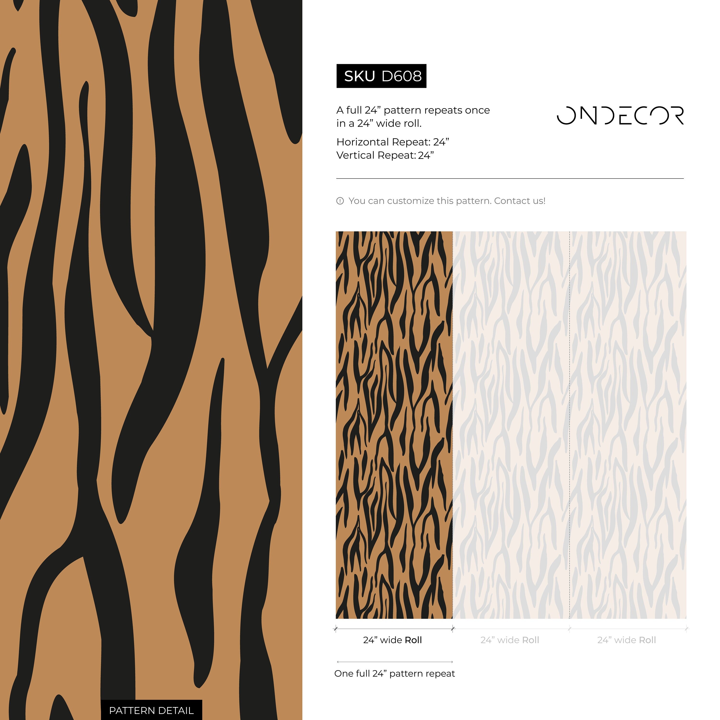 Animal Print Wallpaper With A Bold Tiger Stripe Motif In Black And Brown - D608