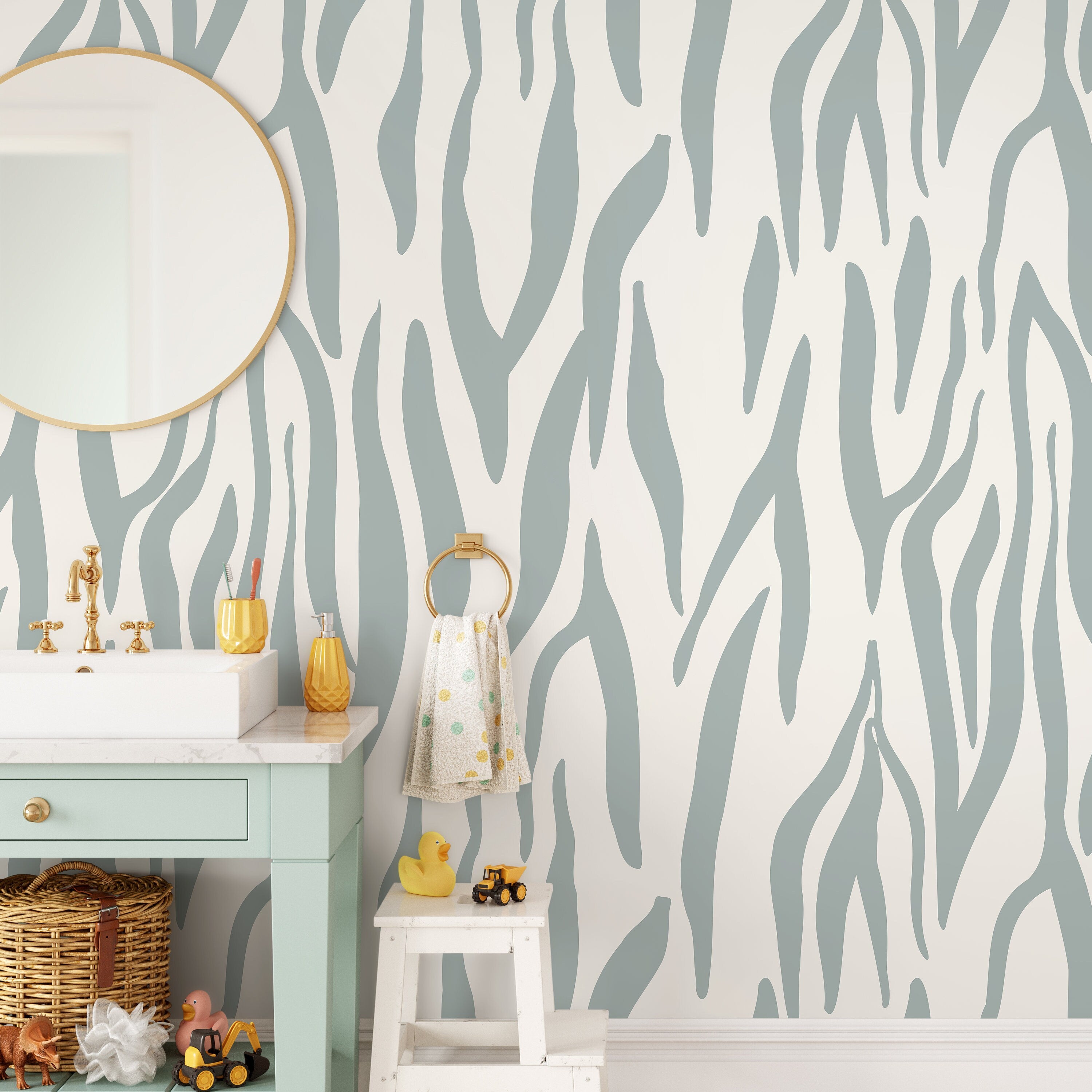 Abstract Wallpaper With An Organic Stripe Motif In Dusty Blue - D610