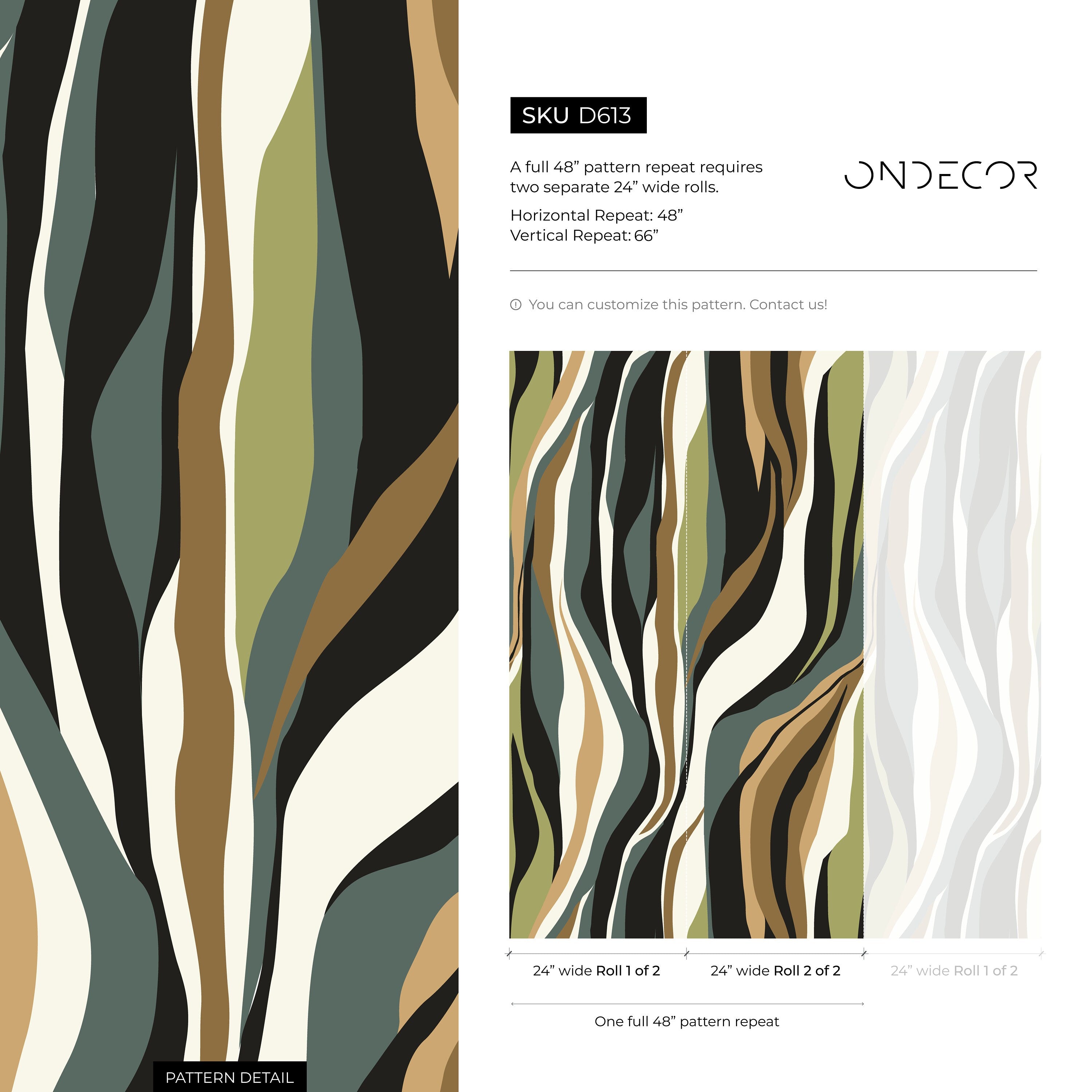 Abstract Wallpaper With A Flowing Wave Motif In Black, Green, And Brown - D613