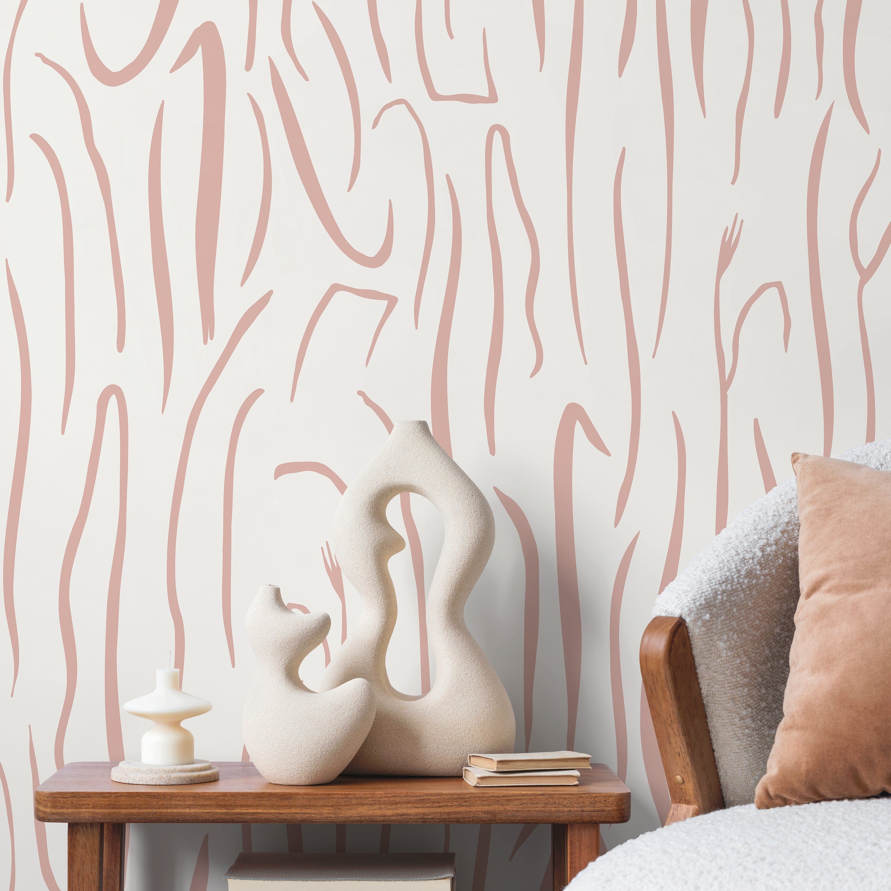 Abstract Wallpaper With Hand-drawn Wavy Lines In Pink - D616