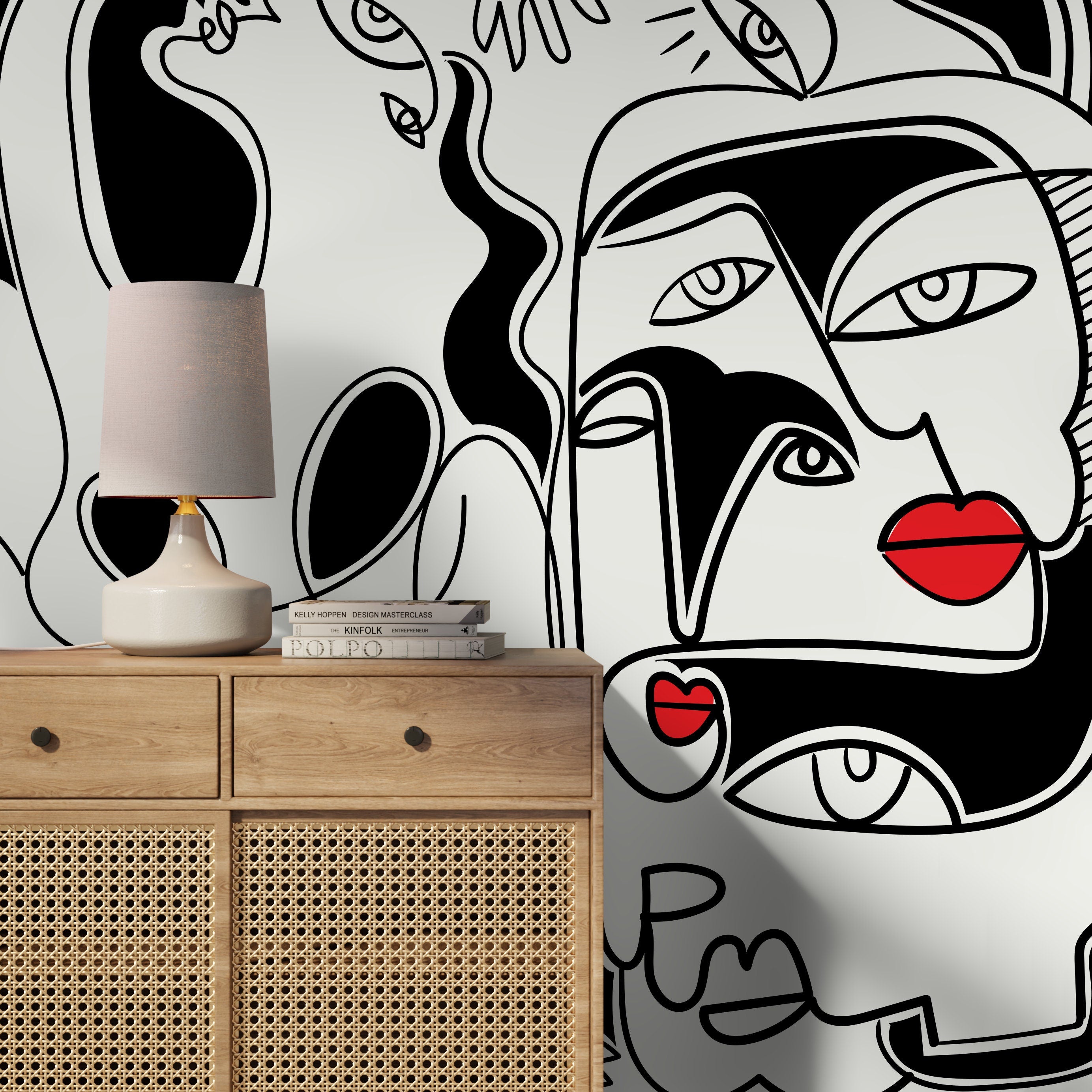 Abstract Wallpaper Inspired By Picasso Faces In Black And Red - D589