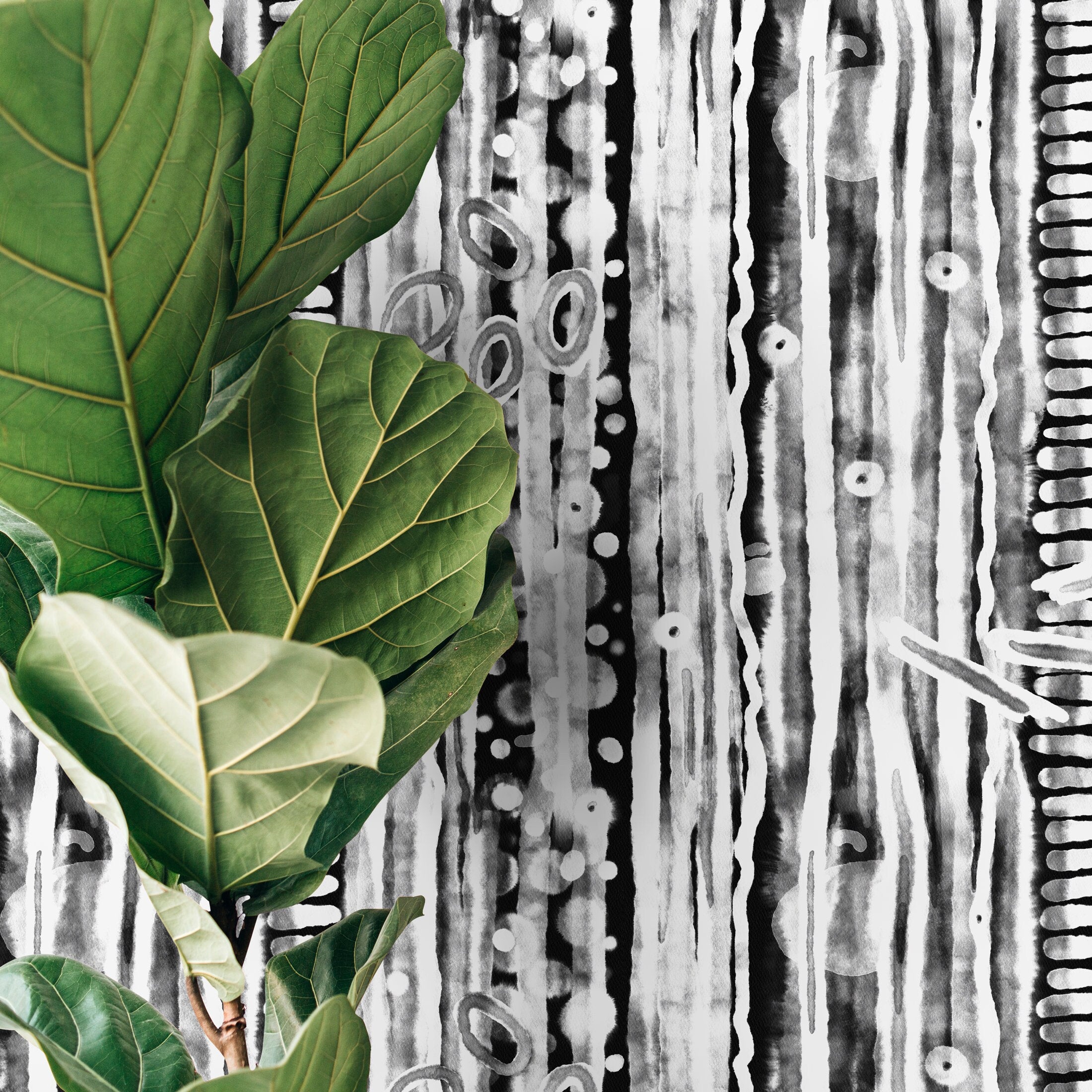 Abstract Wallpaper With Watercolor Stripes And Circles In Black And White - X117