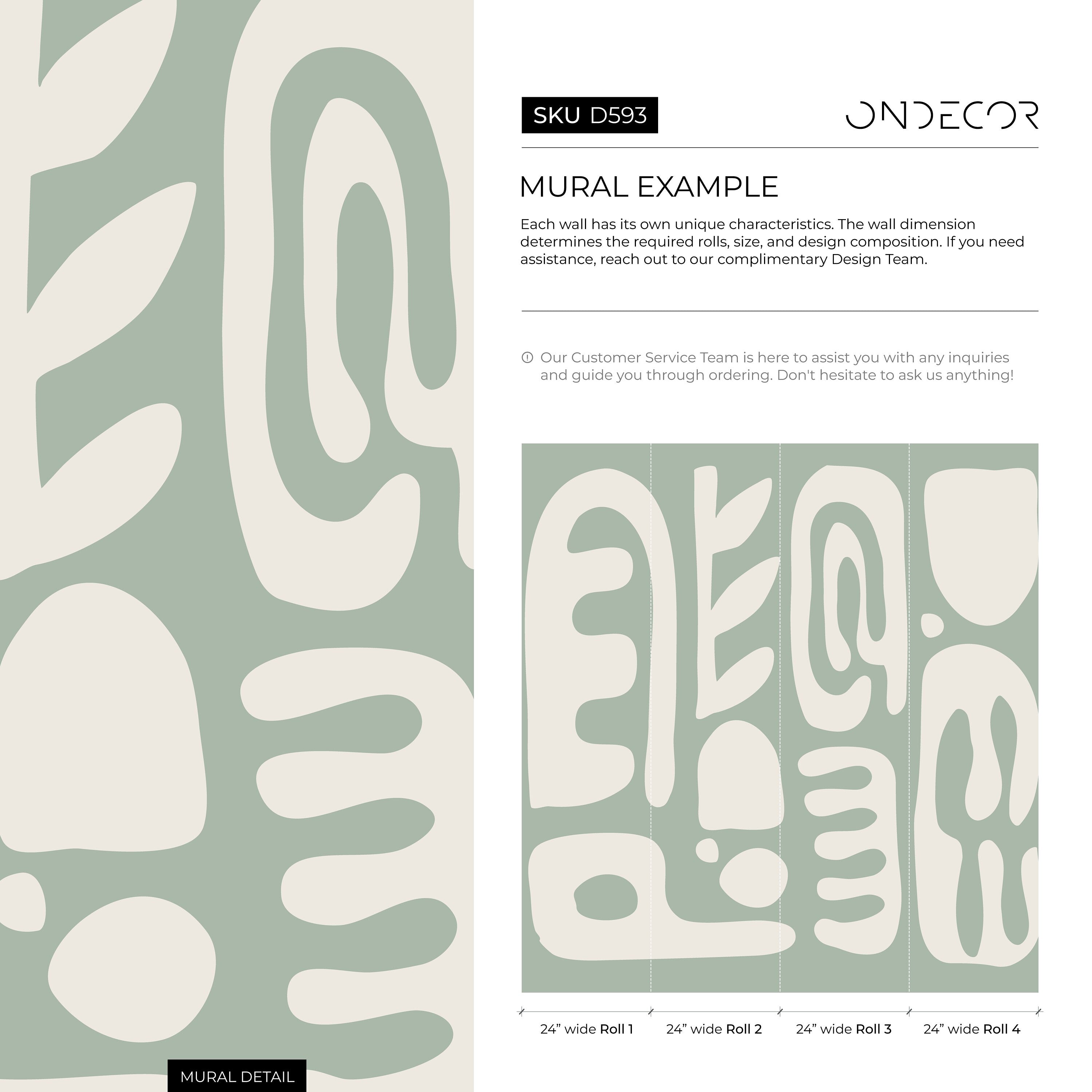 Abstract Wallpaper With Large Scale Organic Shapes In Sage Green And Cream - D593