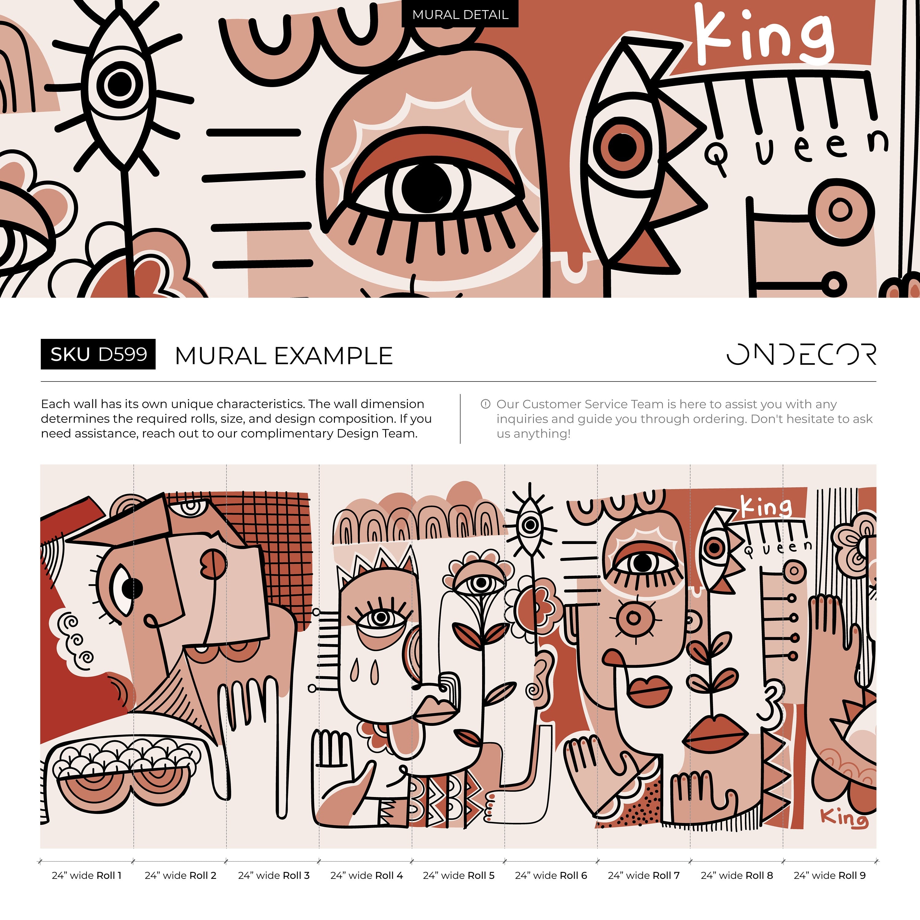 Abstract Wallpaper With Surreal Faces In Terracotta, Pink, And Black - D599