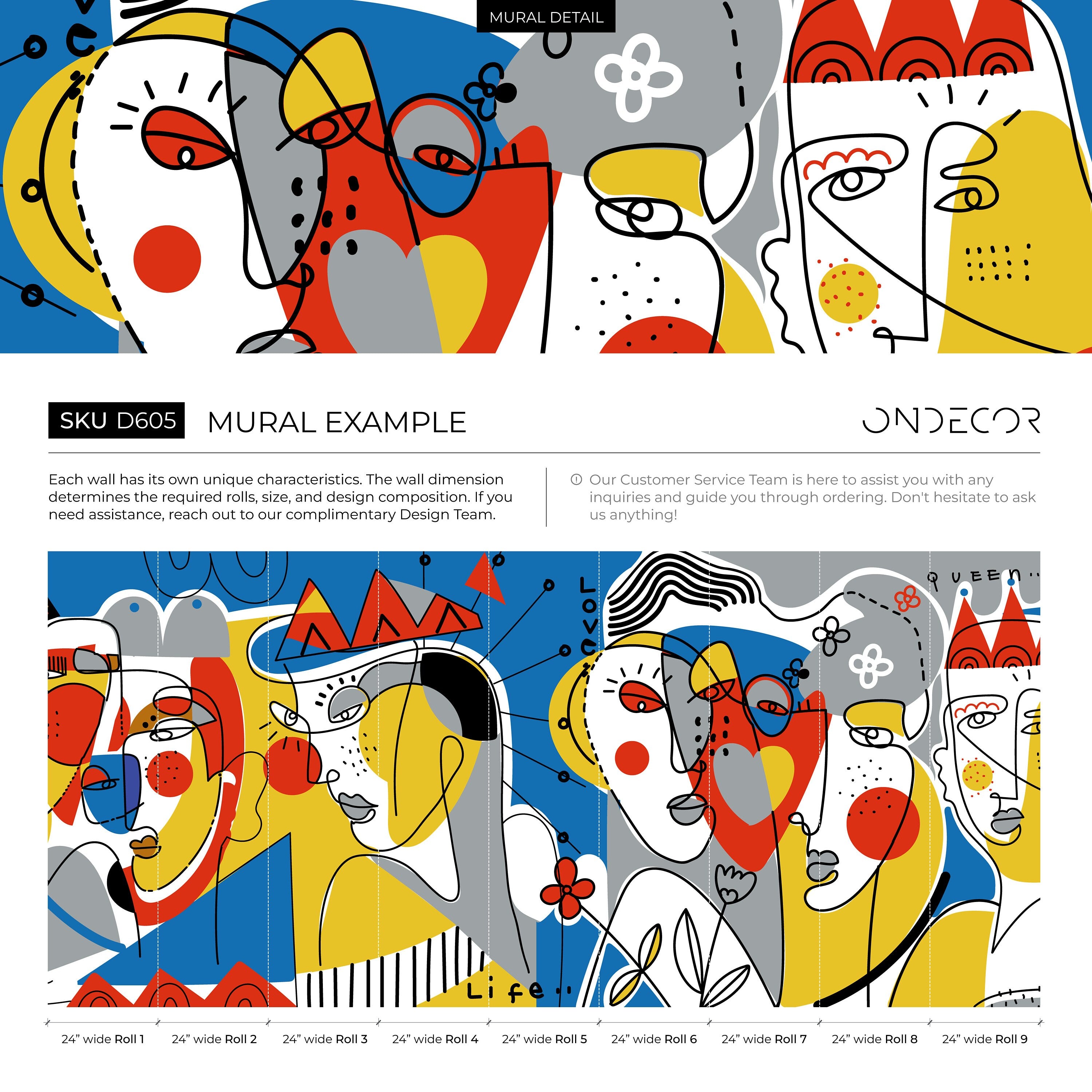 Abstract Wallpaper With Cubist Faces In Blue, Yellow, And Red - D605