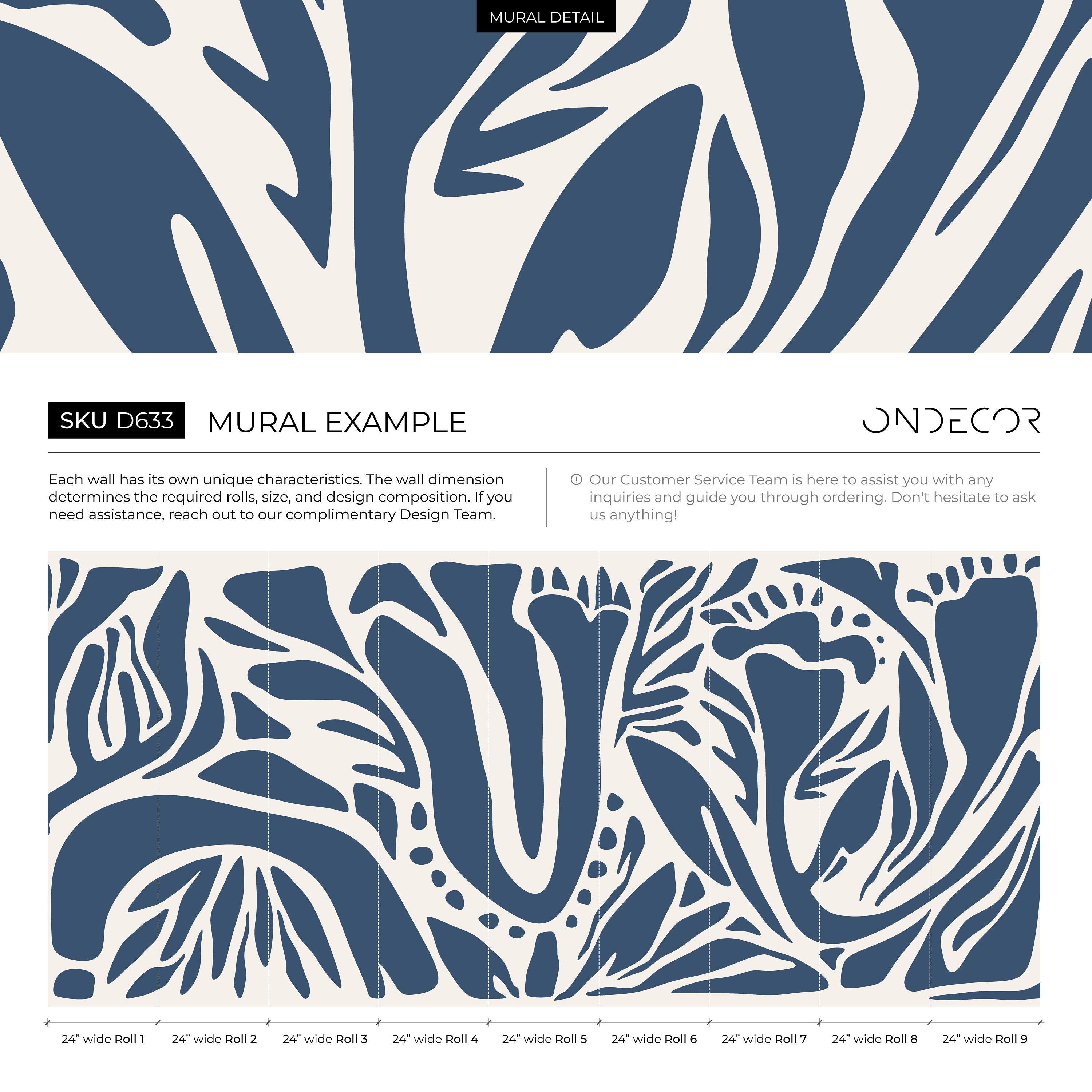 Abstract Wallpaper With Bold Organic Shapes In Dark Blue And Beige - D633