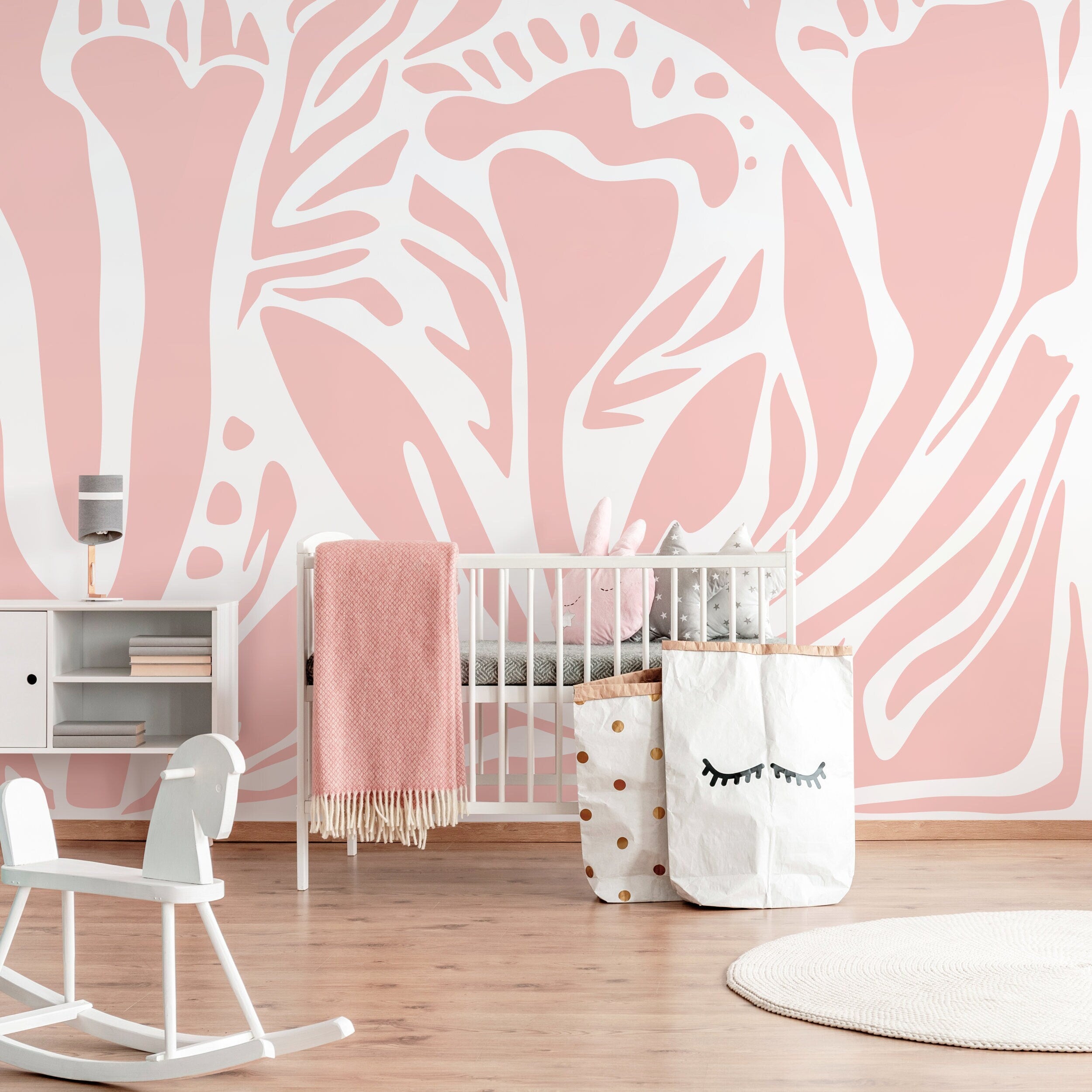 Abstract Wallpaper With Large Organic Forms In Pink - D635