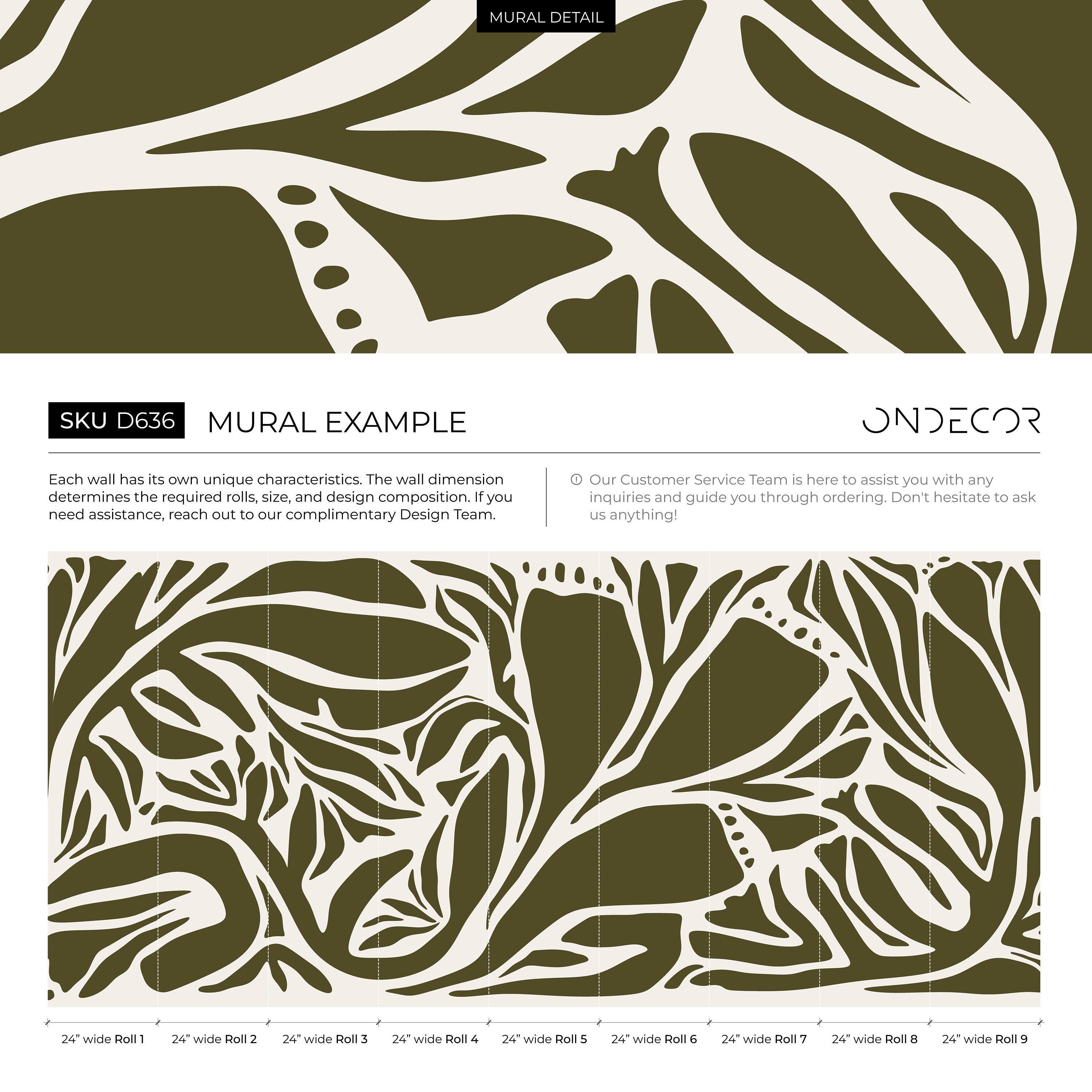 Abstract Wallpaper With Bold Organic Forms In Olive Green And Cream - D636