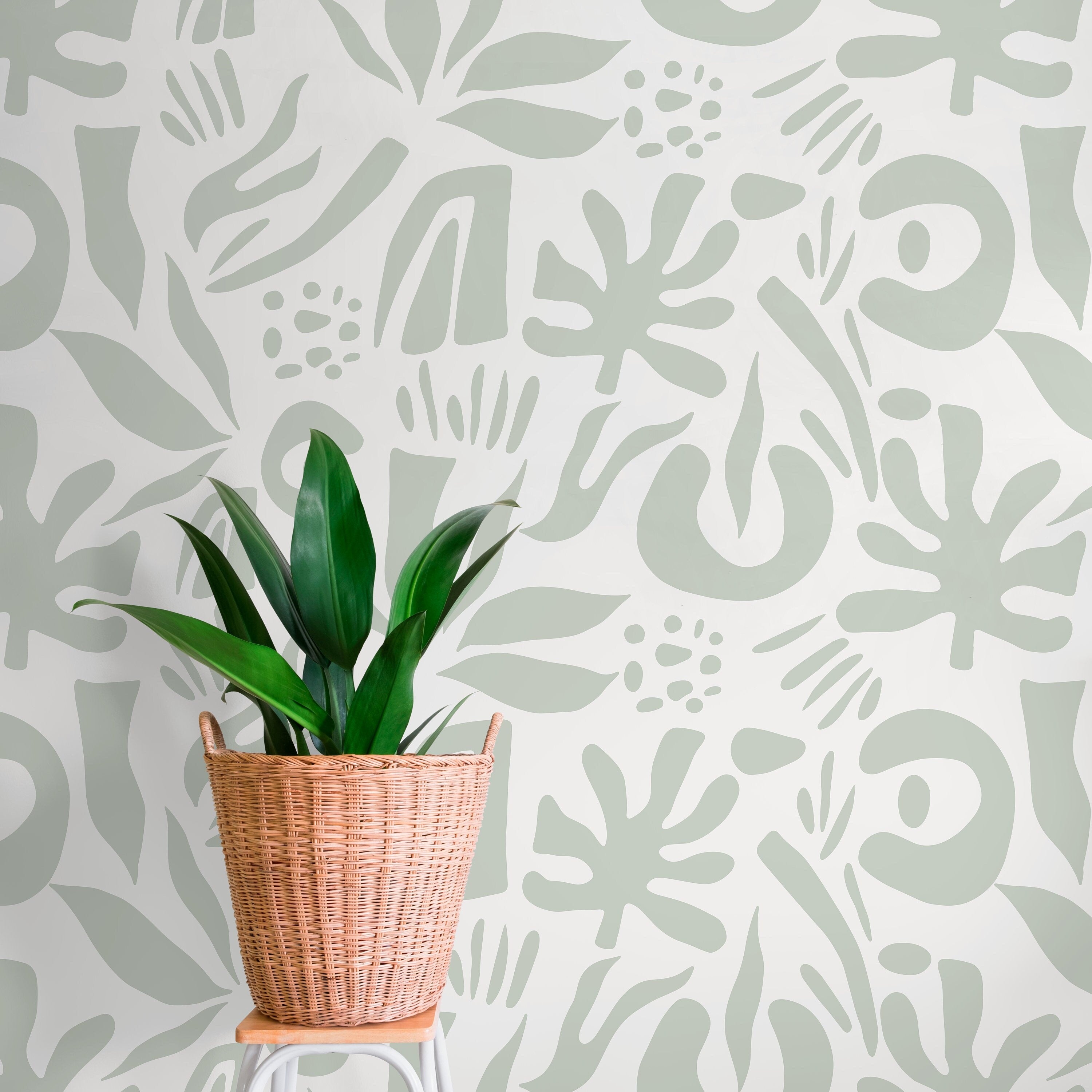 Abstract Wallpaper With Organic Leaf Shapes In Mint Green - D687