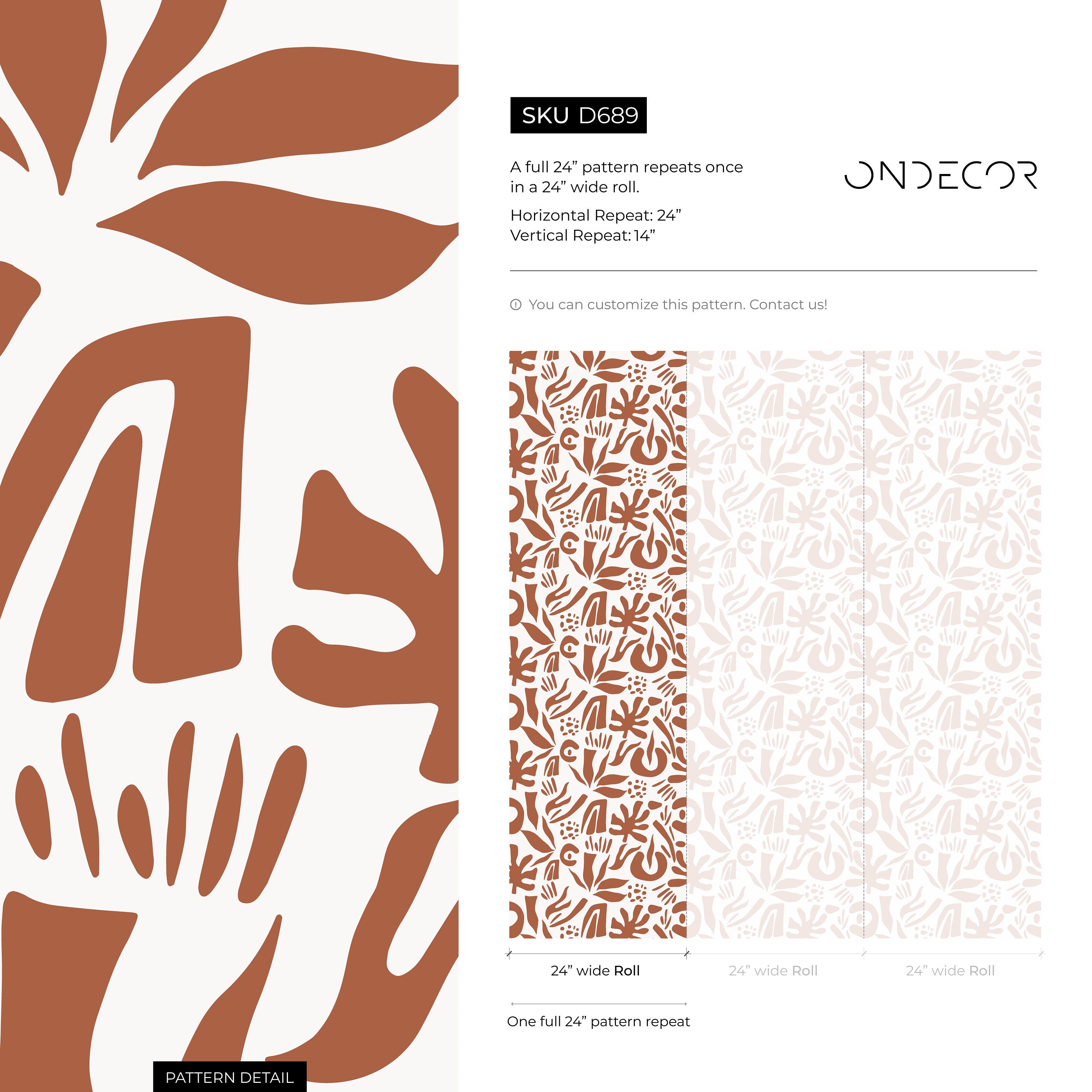 Abstract Wallpaper With Organic Leaf Shapes In Terracotta - D689