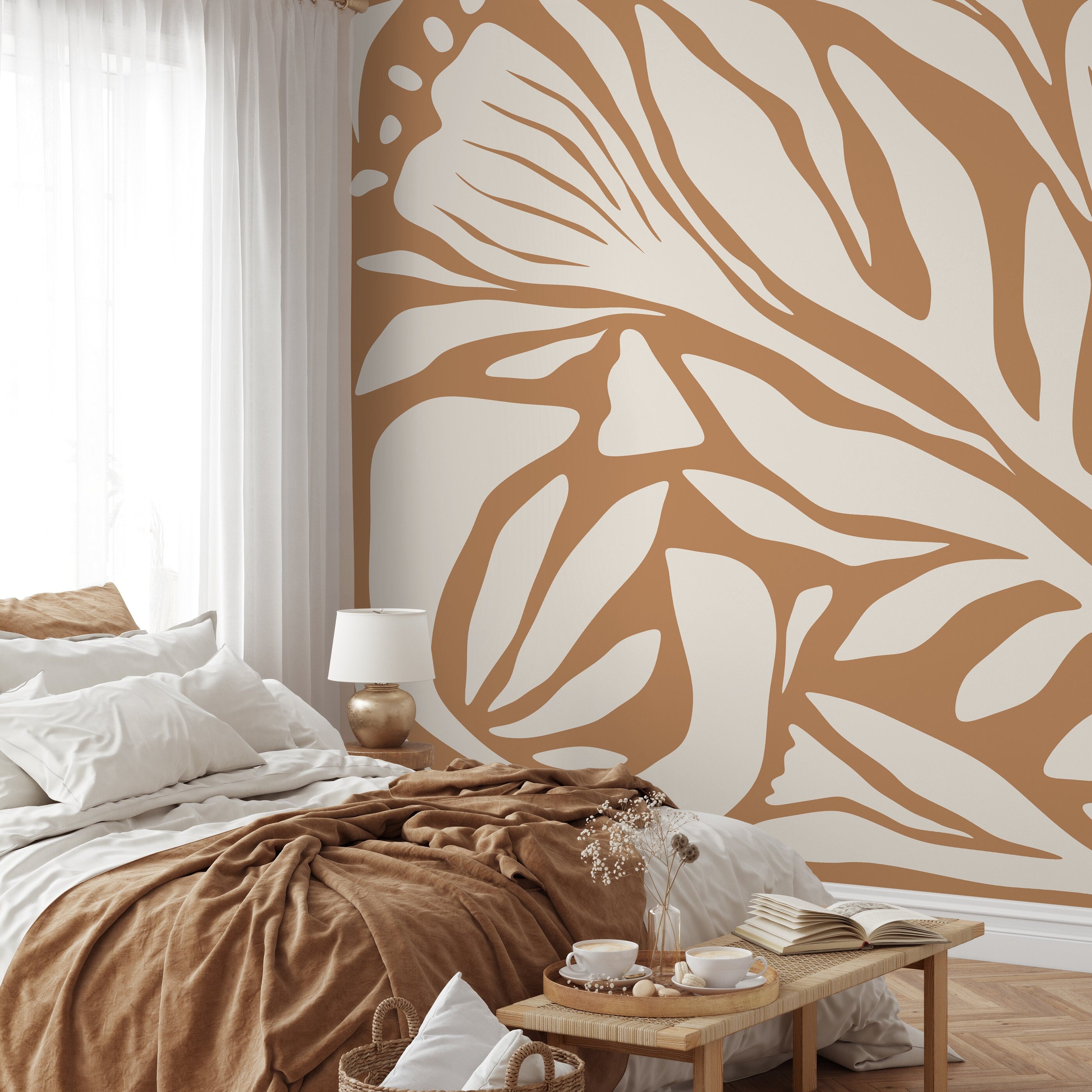 Abstract Wallpaper With A Bold Zebra Stripe Motif In Orange And Cream - D692