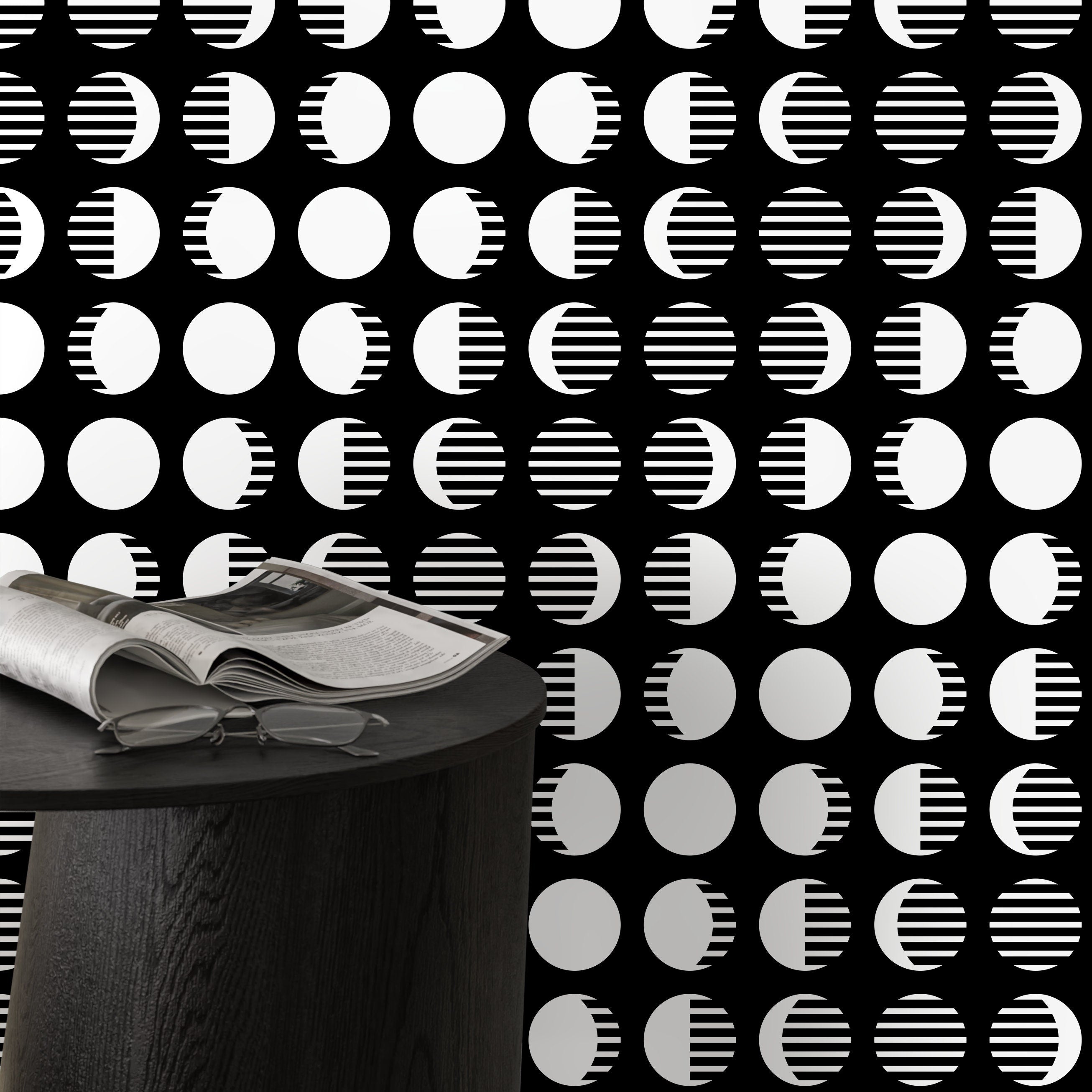 Celestial Wallpaper With A Modern Moon Phase Motif In Black And White - D941